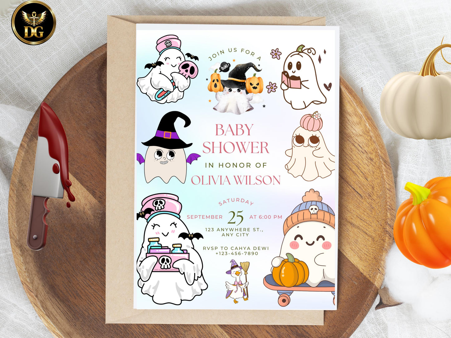 Baby Shower Invitation: Spooky Ghost Halloween Theme (Digital Download) Printable Invitation Template Editable Canva Instant Download
