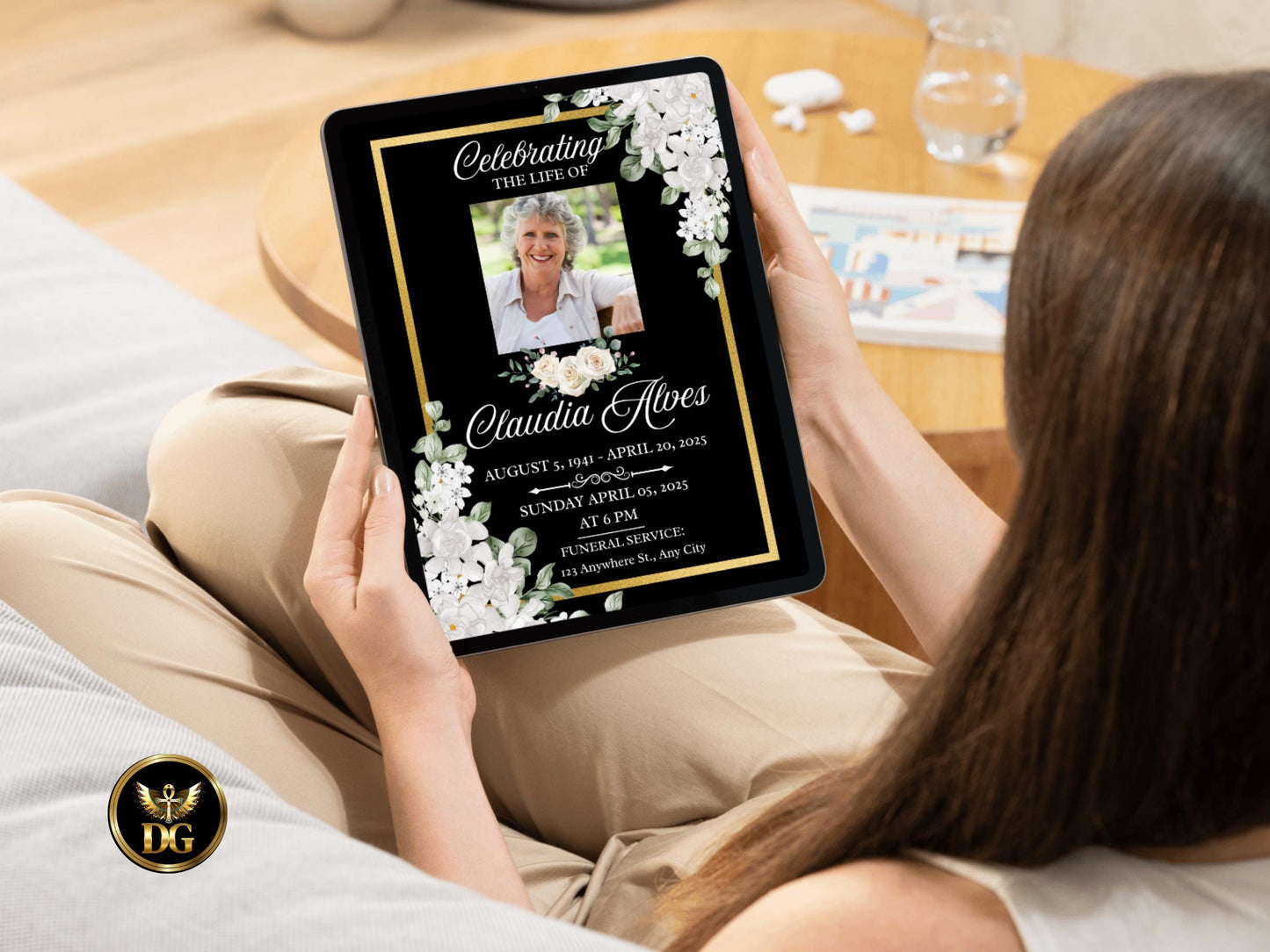 White Floral Memorial Funeral Service Frame Printable Digital Download Editable Invitation Template Instant Download Canva Printable