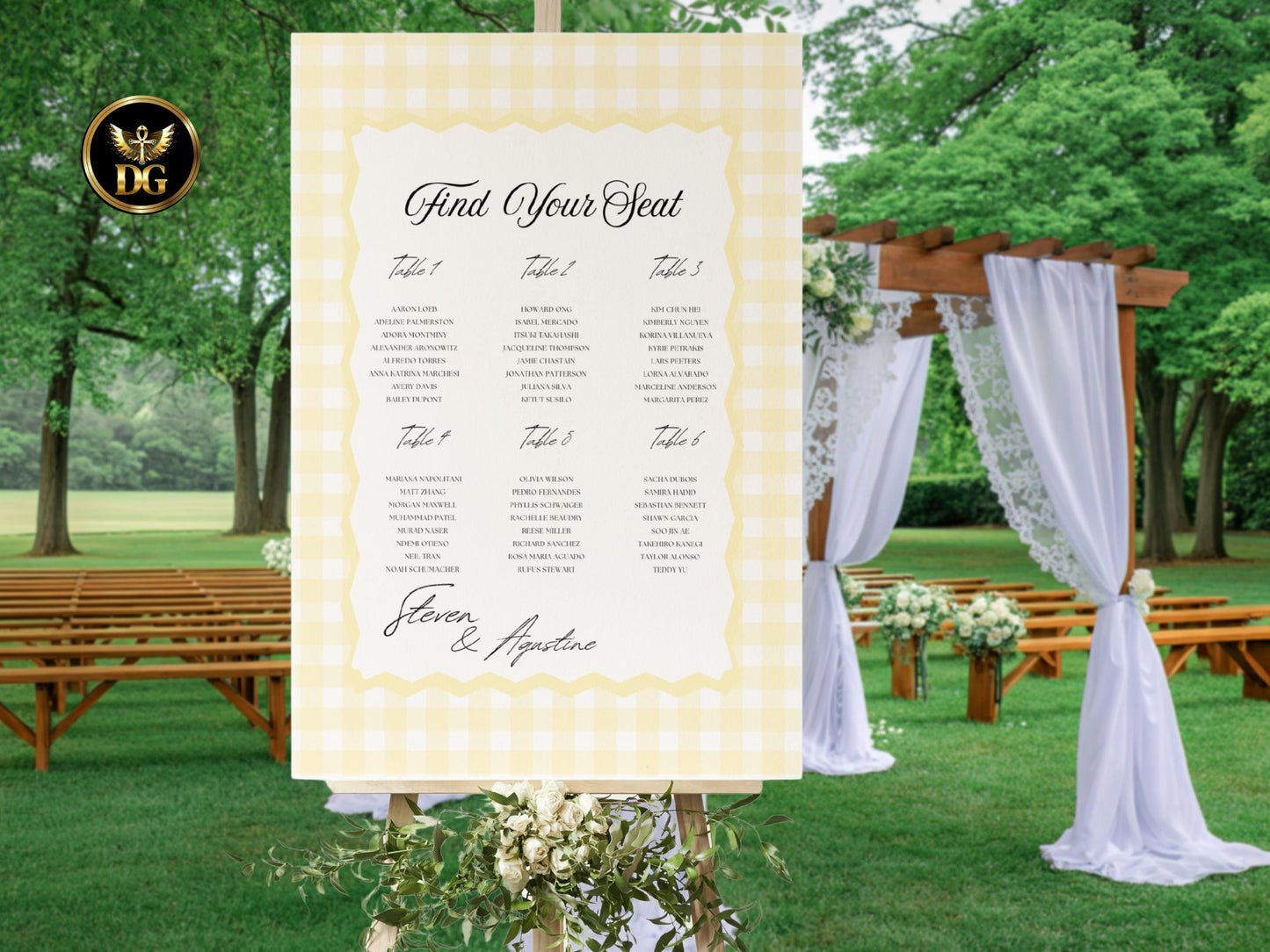 Yellow Check Wedding Seating Chart, Printable Wedding Table Plan, Wedding Sign, Modern Wedding Decor, Editable Template