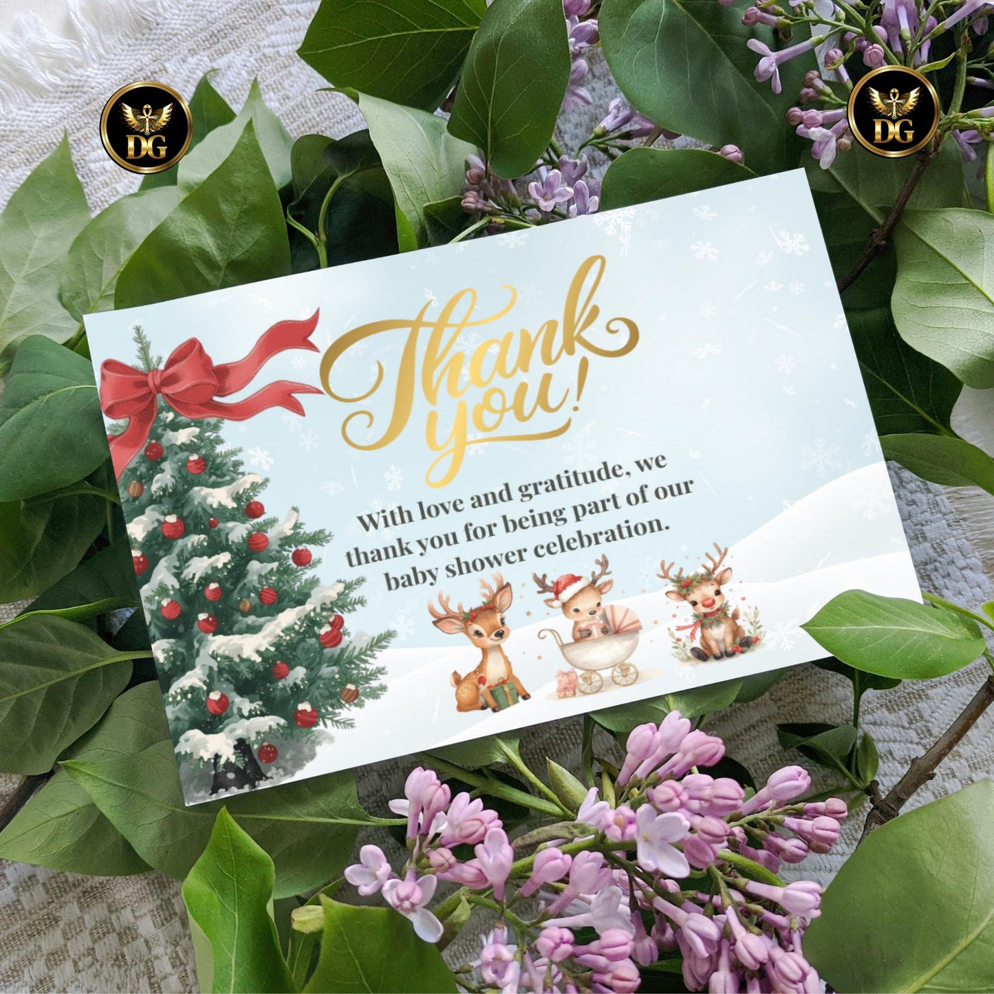 Boho Christmas Baby Shower Invitation Set Reindeer Theme Neutral Winter Baby Bundle Editable Template Gender Neutral Holiday Baby Shower