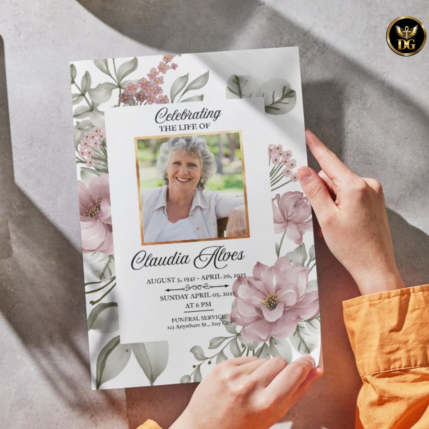 Blush Pink Floral Funeral Template, Elegant Memorial Program, Sympathy Invitation, Celebration of Life, Editable Canva, Digital Download