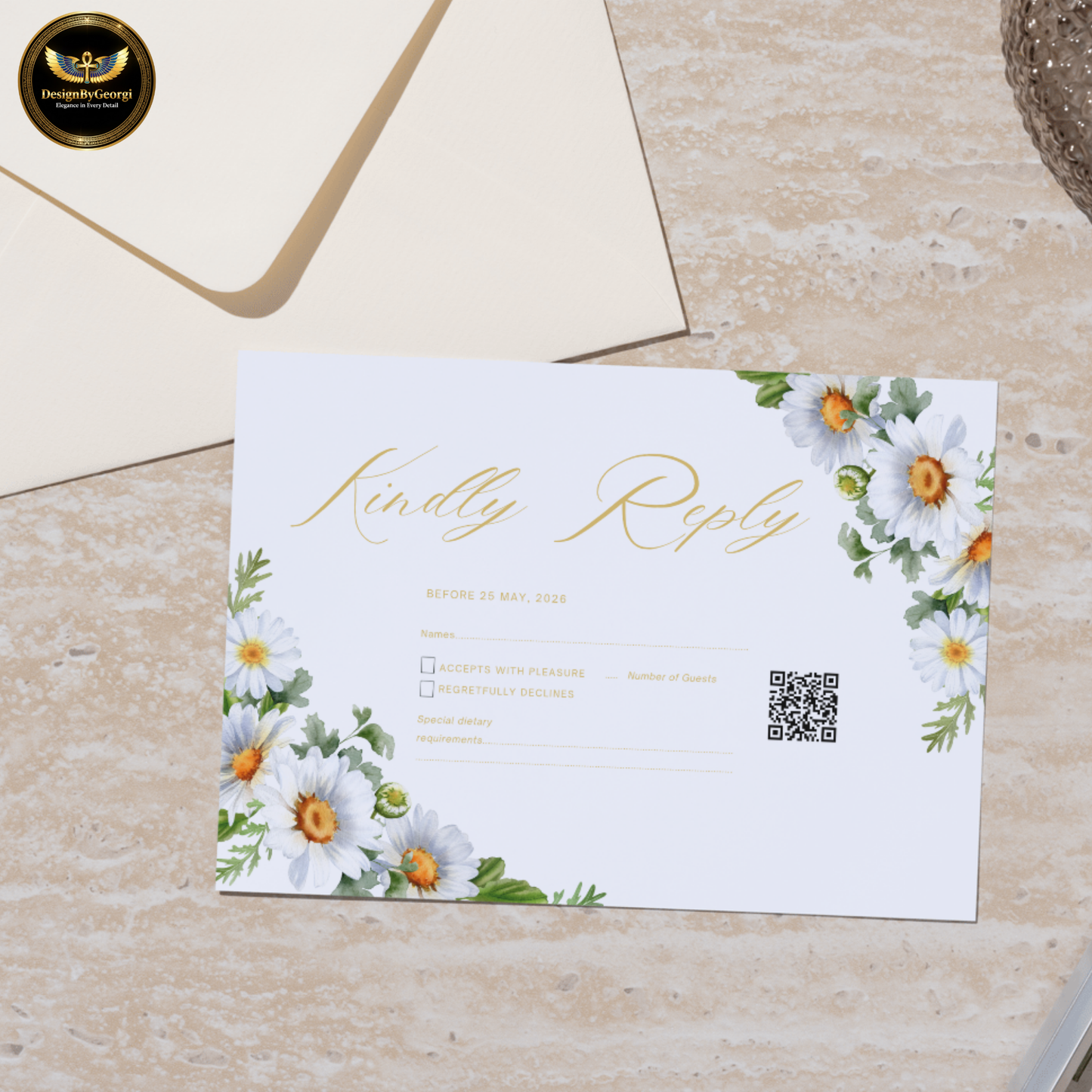 White Daisy Invite, Minimal Wedding, Editable Canva, Digital Wedding, Modern Invite, Printable Cards, Garden Wedding, Elegant Wedding, Corner Flower, Instant Download, Bridal Shower, Romantic Invite, Simple Wedding