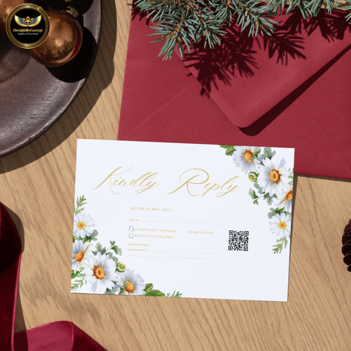 White Daisy Invite, Minimal Wedding, Editable Canva, Digital Wedding, Modern Invite, Printable Cards, Garden Wedding, Elegant Wedding, Corner Flower, Instant Download, Bridal Shower, Romantic Invite, Simple Wedding