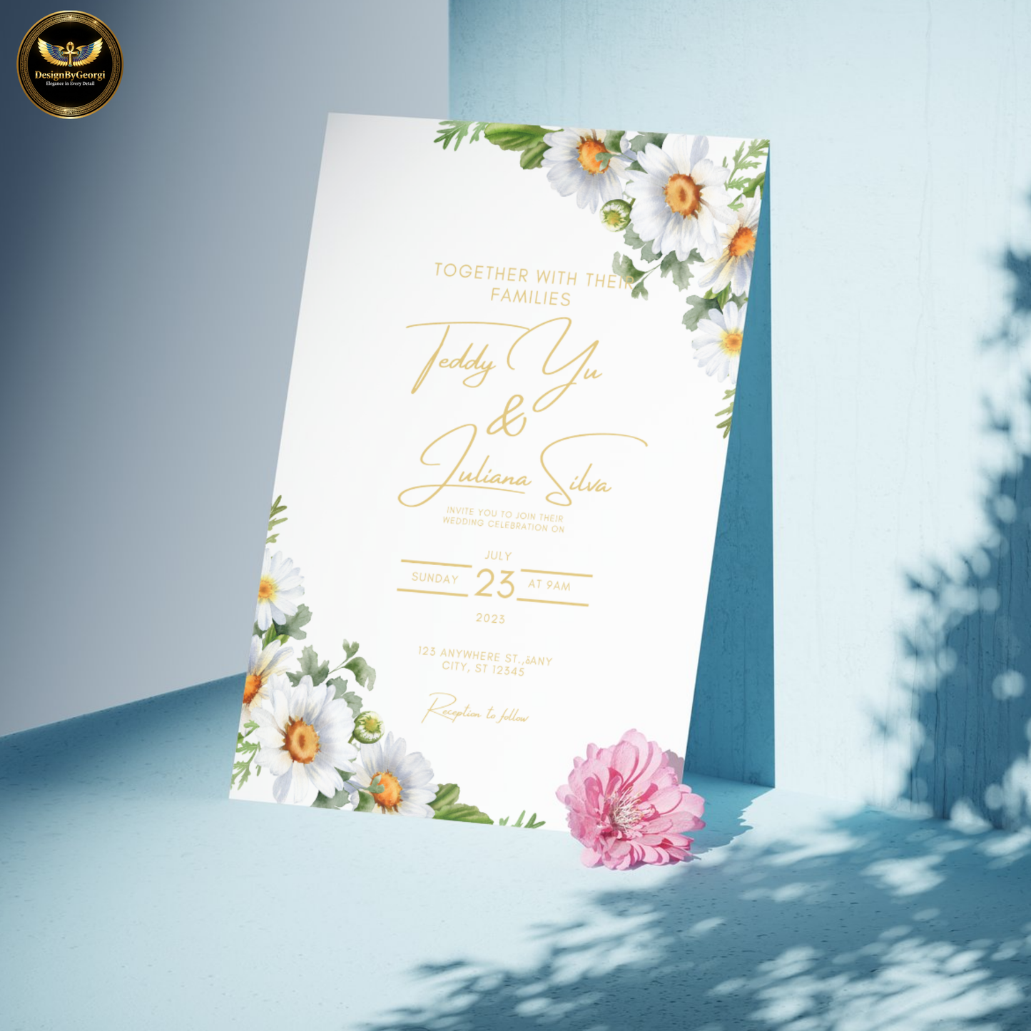 White Daisy Invite, Minimal Wedding, Editable Canva, Digital Wedding, Modern Invite, Printable Cards, Garden Wedding, Elegant Wedding, Corner Flower, Instant Download, Bridal Shower, Romantic Invite, Simple Wedding