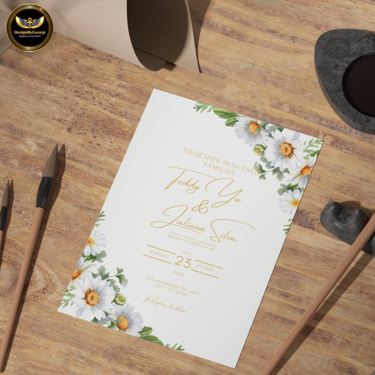 White Daisy Invite, Minimal Wedding, Editable Canva, Digital Wedding, Modern Invite, Printable Cards, Garden Wedding, Elegant Wedding, Corner Flower, Instant Download, Bridal Shower, Romantic Invite, Simple Wedding