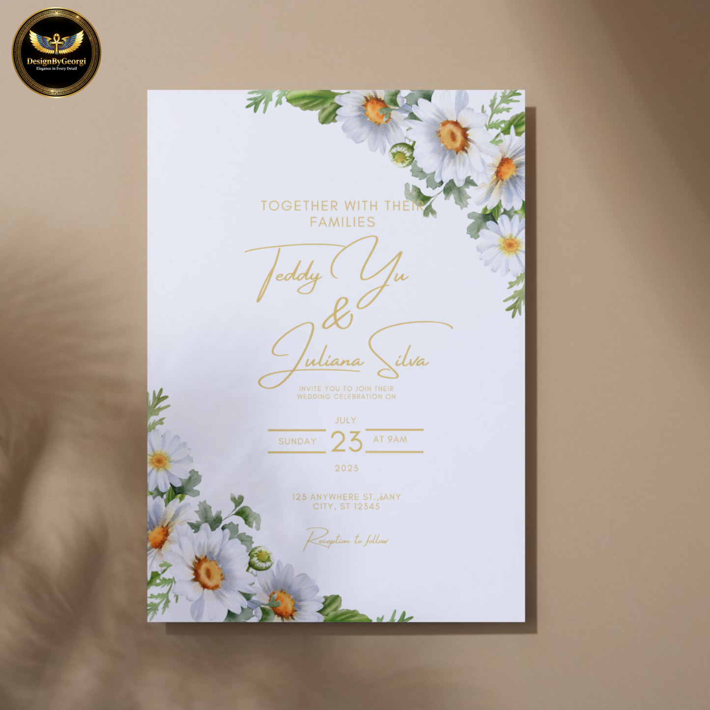 White Daisy Invite, Minimal Wedding, Editable Canva, Digital Wedding, Modern Invite, Printable Cards, Garden Wedding, Elegant Wedding, Corner Flower, Instant Download, Bridal Shower, Romantic Invite, Simple Wedding