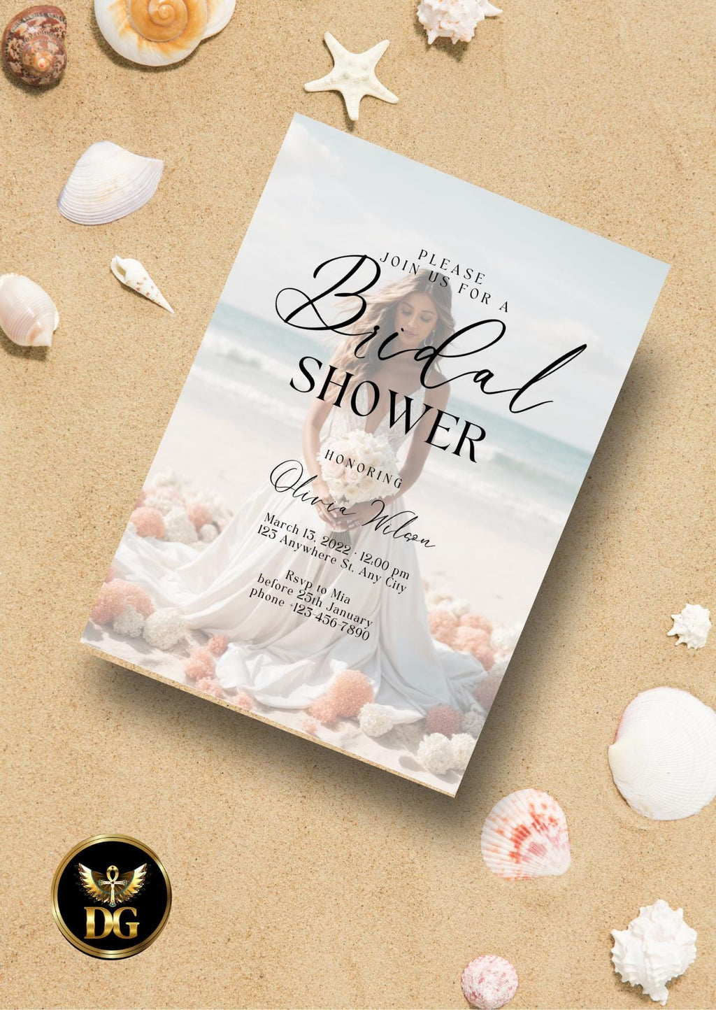 Beach Bridal Shower Invitation: Modern Ocean Theme (Digital Download, Template)Printable Invitation Template Editable Canva Instant Download