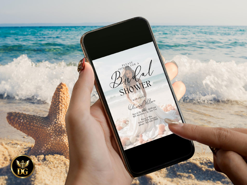 Beach Bridal Shower Invitation: Modern Ocean Theme (Digital Download, Template)Printable Invitation Template Editable Canva Instant Download