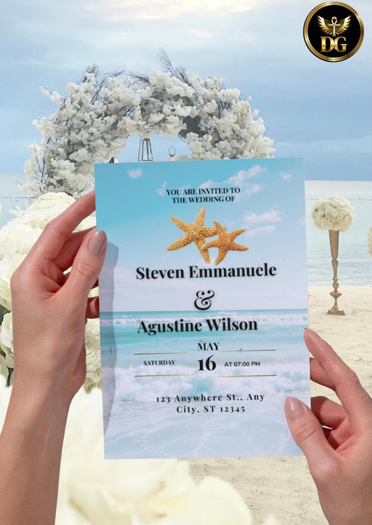 Starfish Beach Wedding Invitation Suite: Editable Ocean Invite (Digital Download Canva Template) Printable Invitation Template Editable