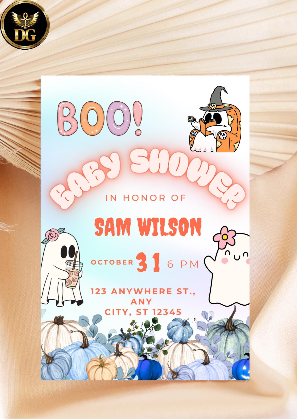 Boo Baby Shower Invitation | Halloween Baby Shower Template | Spooky Cute Baby Shower Editable Canva Invitation  Printable Instant Download