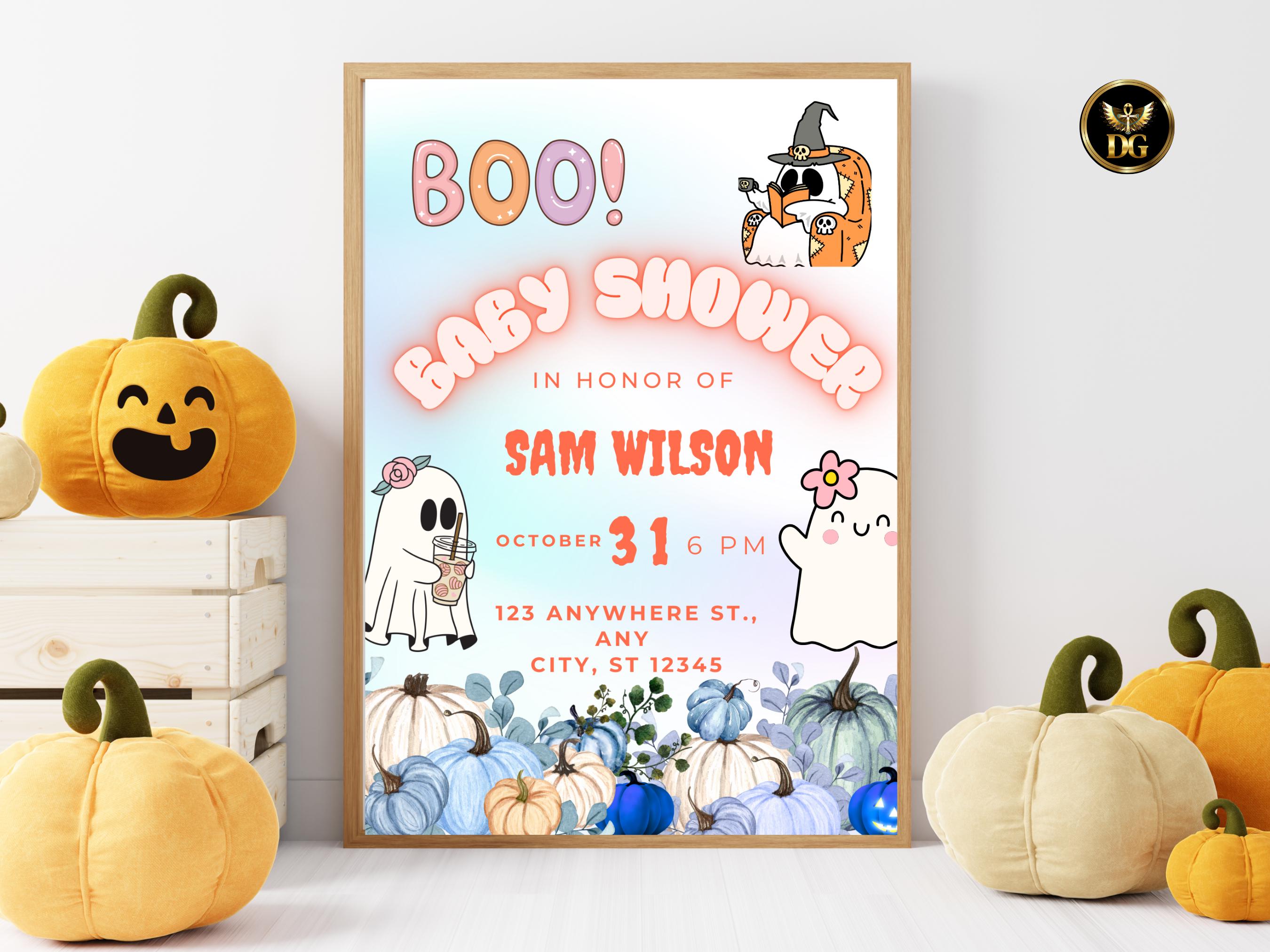 Boo Baby Shower Invitation | Halloween Baby Shower Template | Spooky Cute Baby Shower Editable Canva Invitation  Printable Instant Download