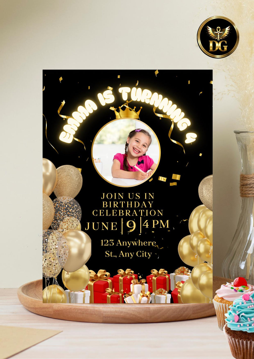 Black and Gold Birthday Invitation Template: Editable Party Invite (Digital Download, Canva Template)Printable Invitation Template Editable