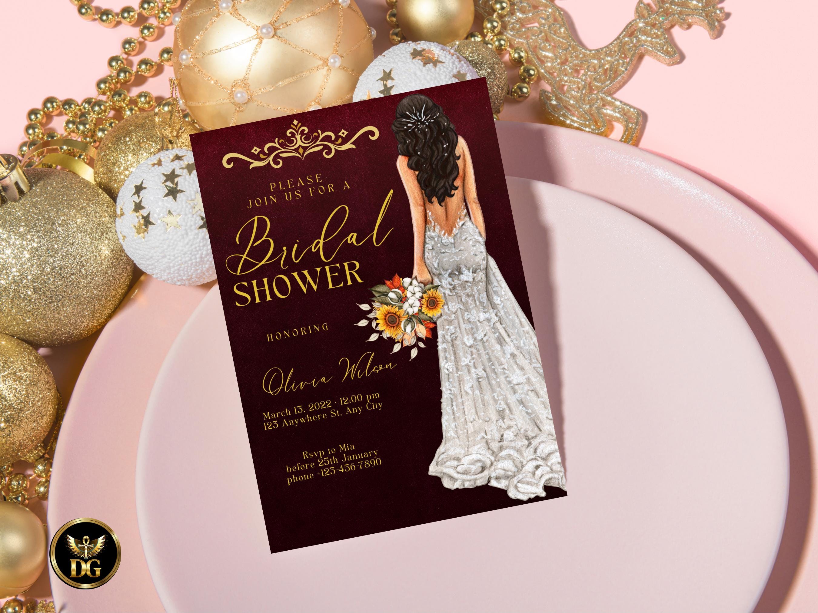 Burgundy Floral Bridal Shower Invitation Template: Sunflower Bohemian Evite (Digital Download Printable Invitation Template Editable Canva