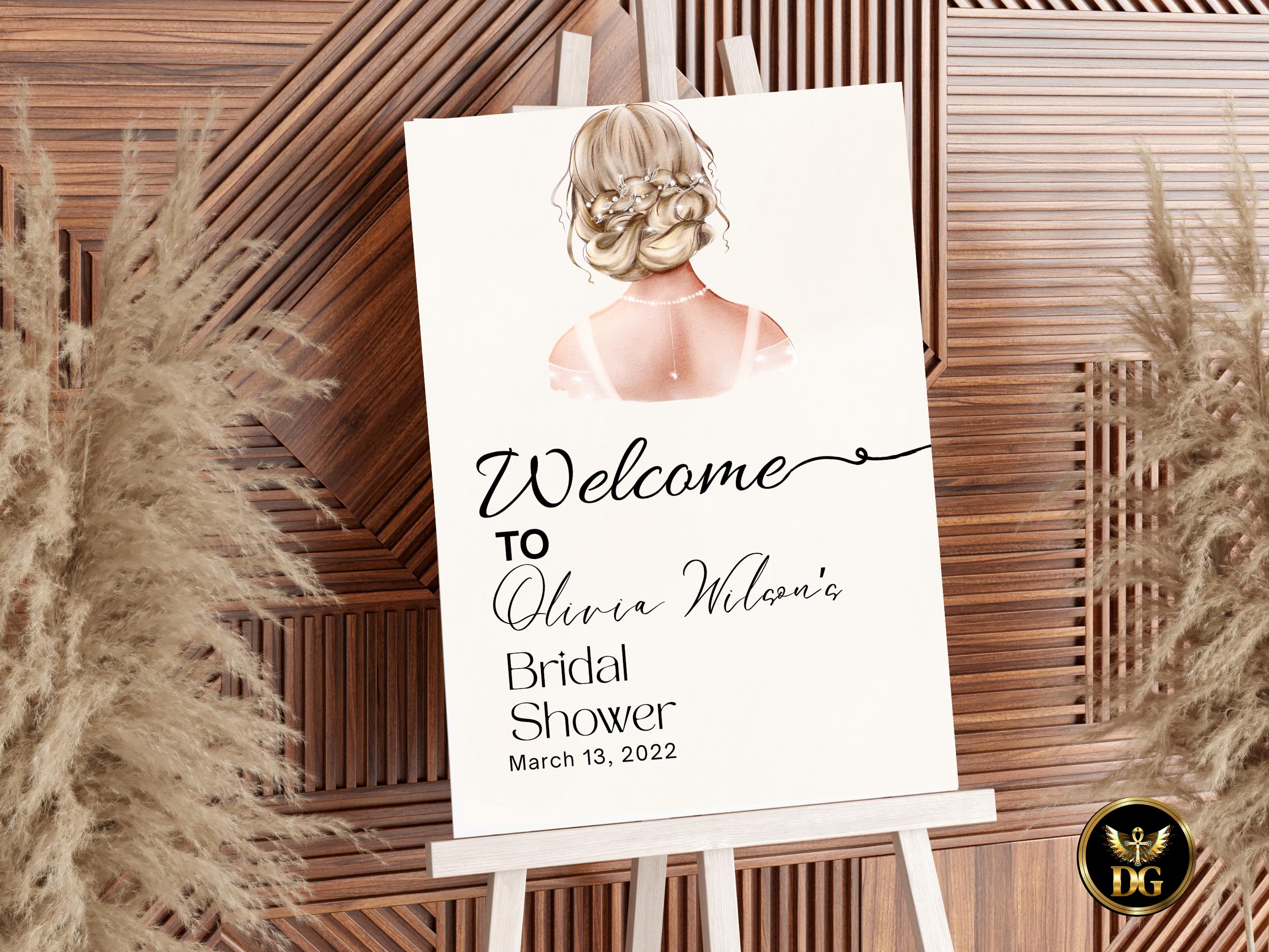 Boho Bride Bridal Shower Welcome Sign Elegant Back Illustration Digital Download Printable Invitation Template Editable  Instant Download
