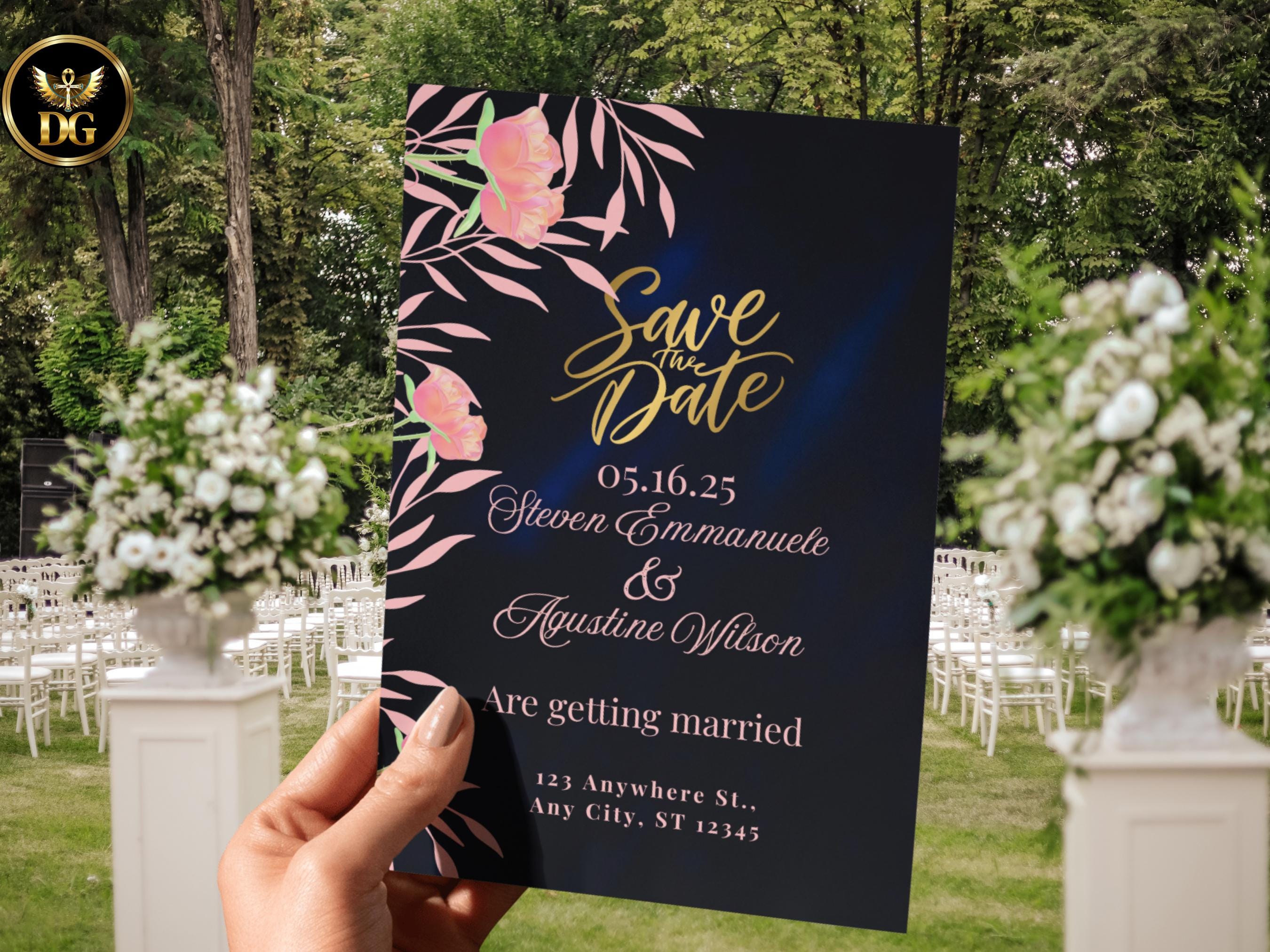 BlushLily Floral Wedding Invitation Suite Printable Digital Download Navy Pink Printable Invitation Template Editable Canva Instant Download