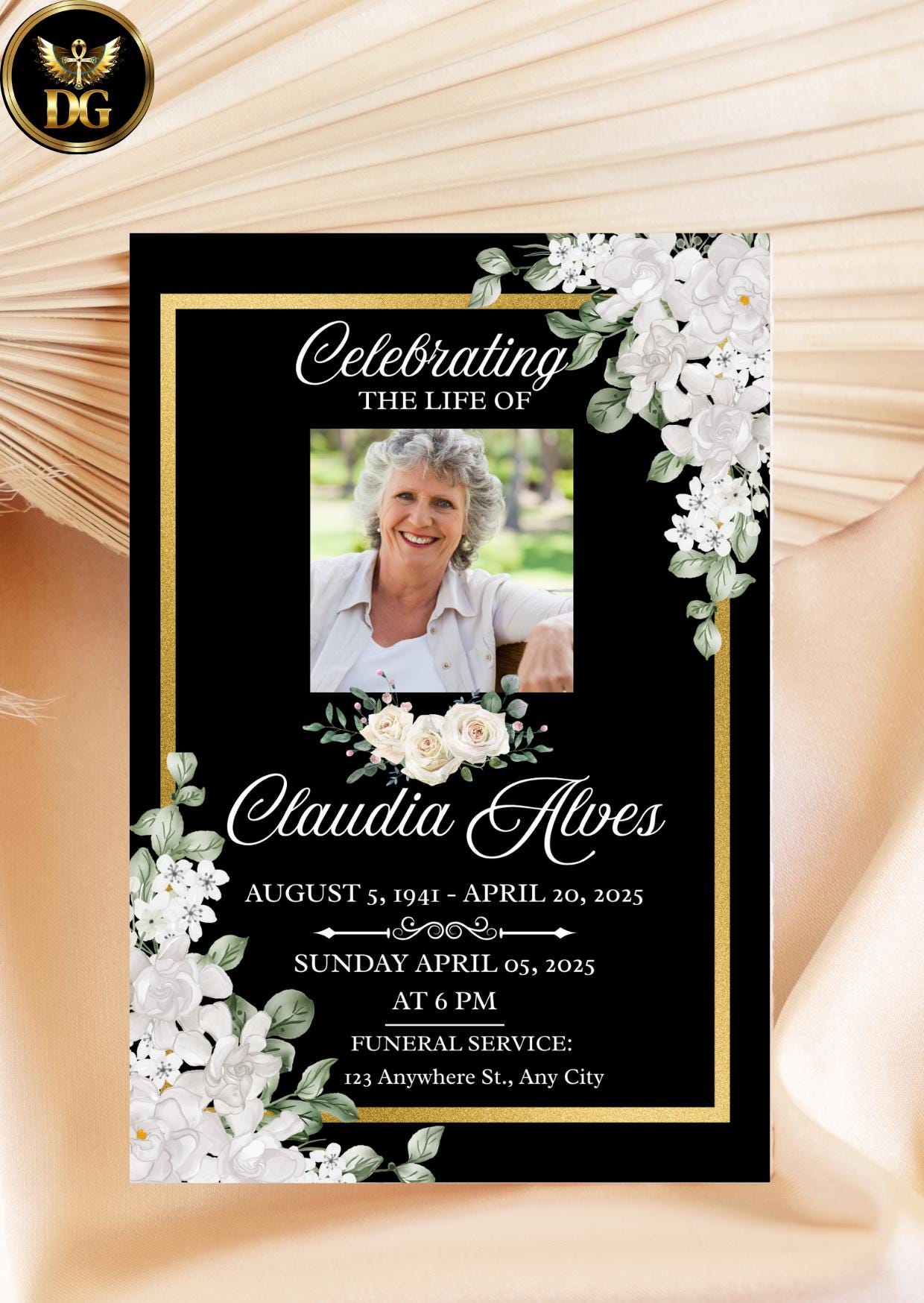 White Floral Memorial Funeral Service Frame Printable Digital Download Editable Invitation Template Instant Download  Canva Printable