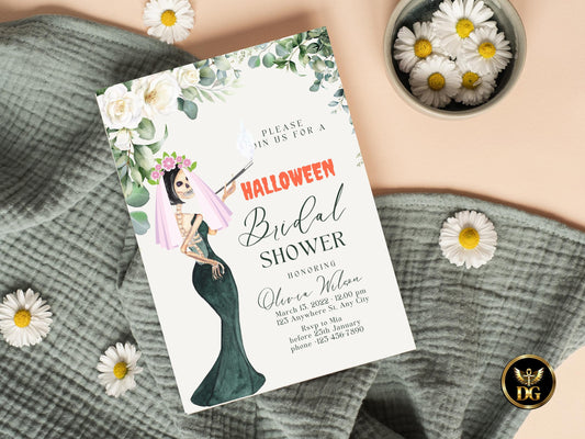 Spooky Skeleton Bride Halloween Bridal Shower Invite Editable Printable Template Gothic Digital Download Printable Invitation Template