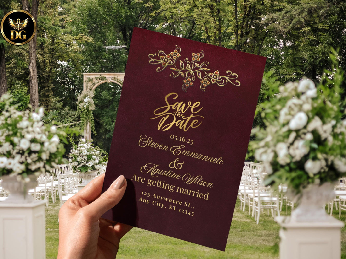 Burgundy and Gold Floral Wedding Invitation Suite (Digital Download) Printable Invitation Template Editable Canva Instant Download