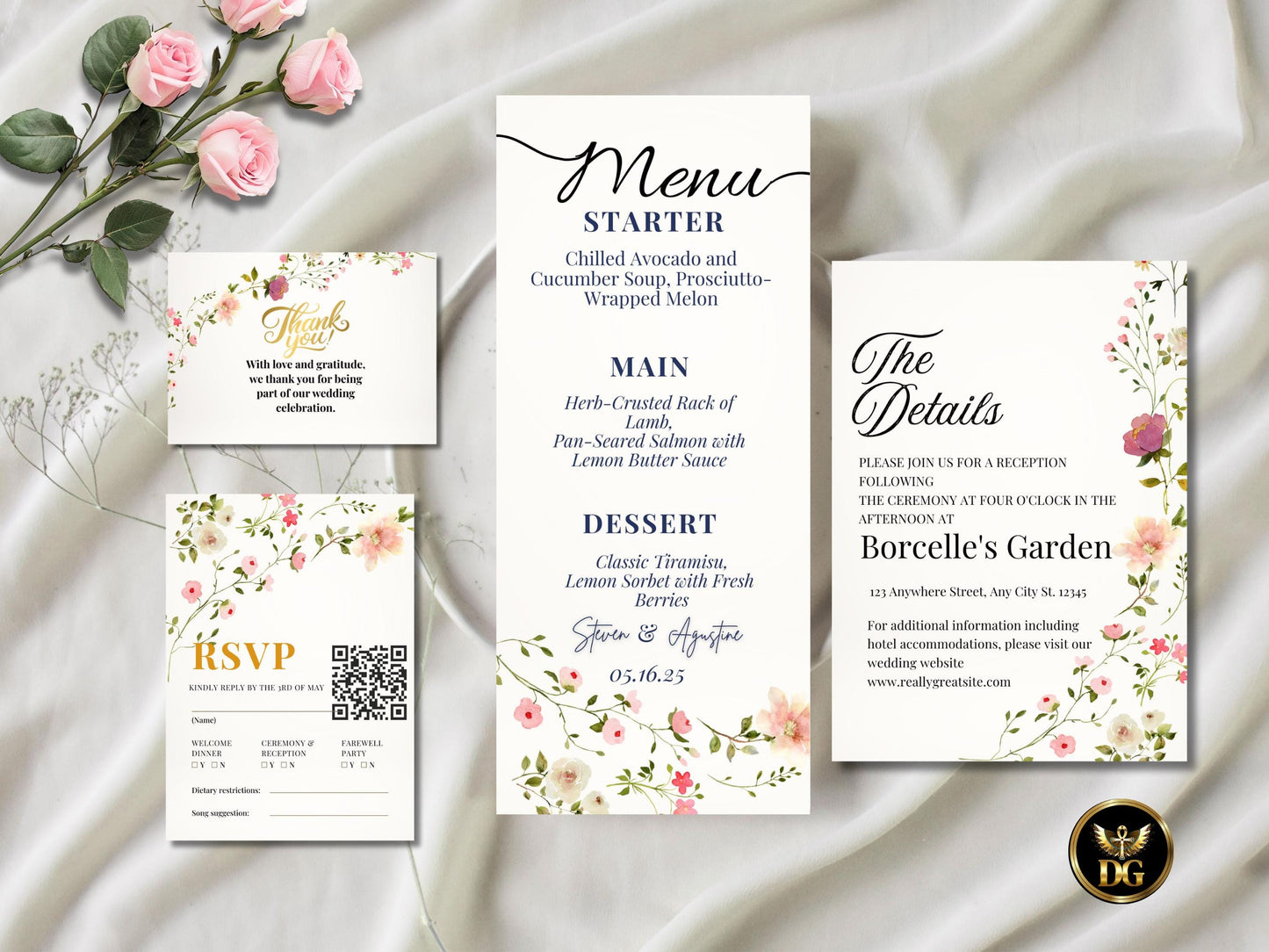 Boho Wedding Invitation Set Rustic Wedding Suite Printable RSVP Details ThankYouCard Printable Invitation Template Editable Instant Download