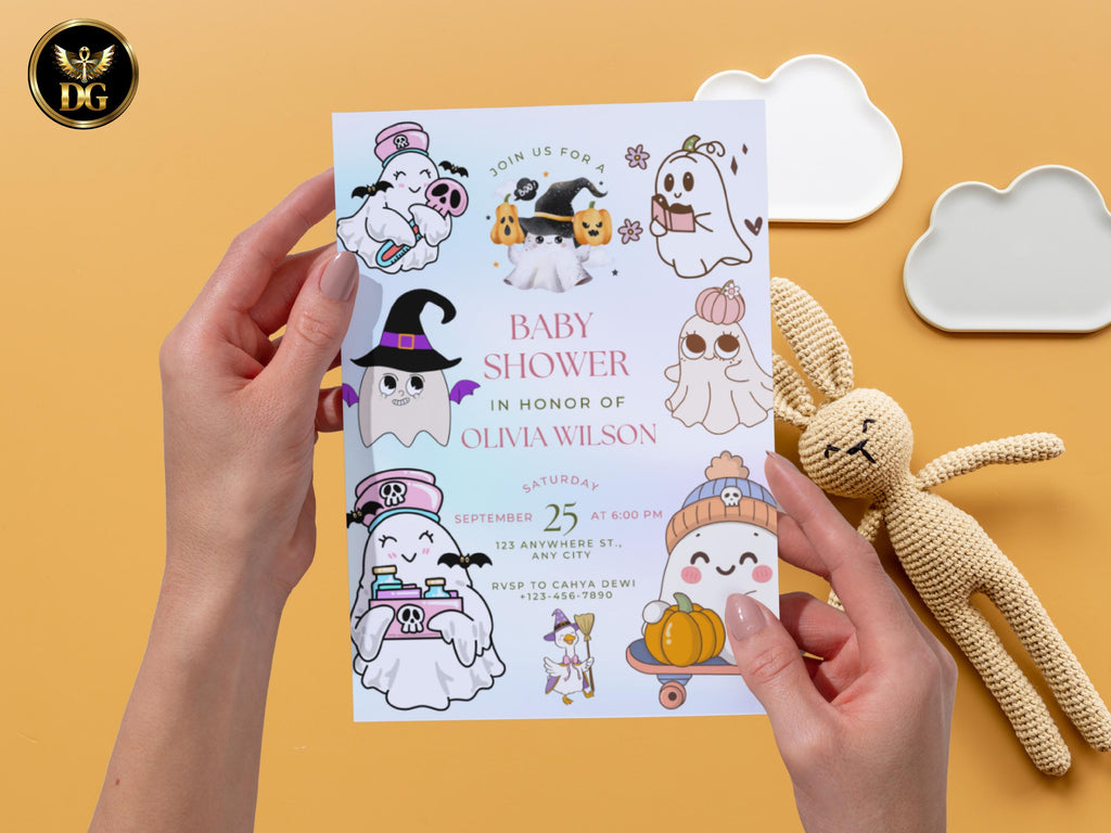 Baby Shower Invitation: Spooky Ghost  Halloween Theme (Digital Download) Printable Invitation Template Editable Canva Instant Download