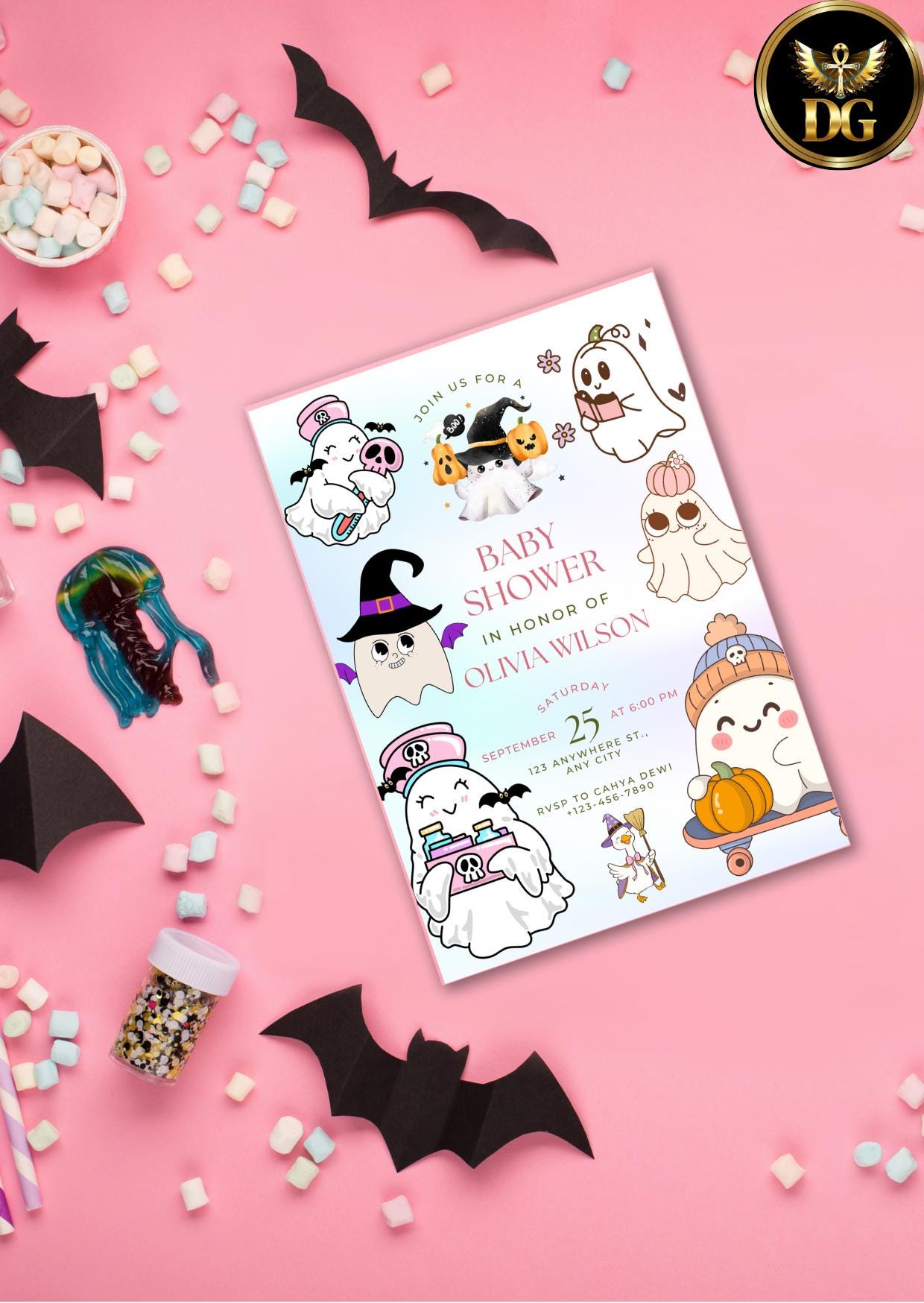 Baby Shower Invitation: Spooky Ghost  Halloween Theme (Digital Download) Printable Invitation Template Editable Canva Instant Download