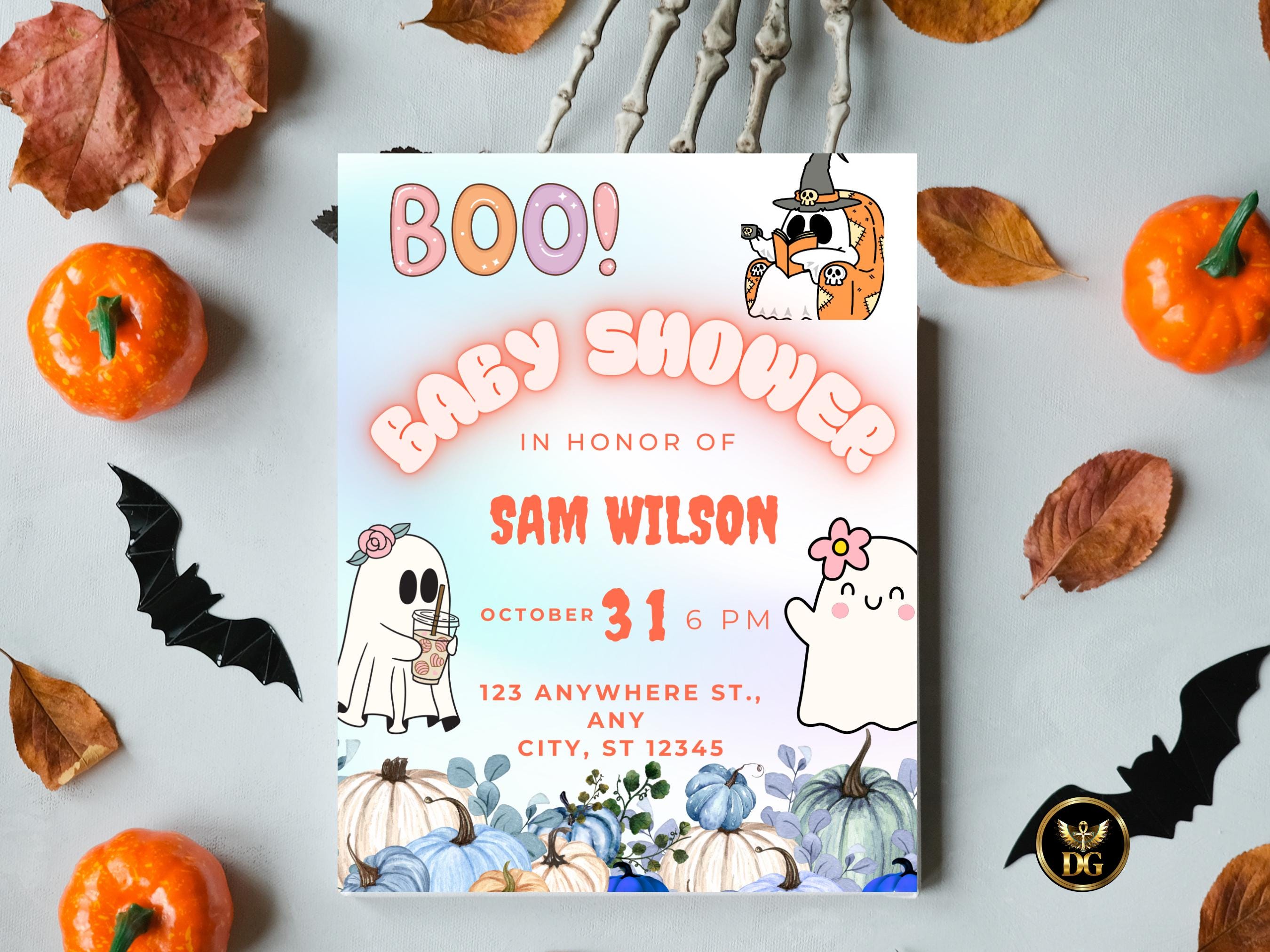 Boo Baby Shower Invitation | Halloween Baby Shower Template | Spooky Cute Baby Shower Editable Canva Invitation  Printable Instant Download