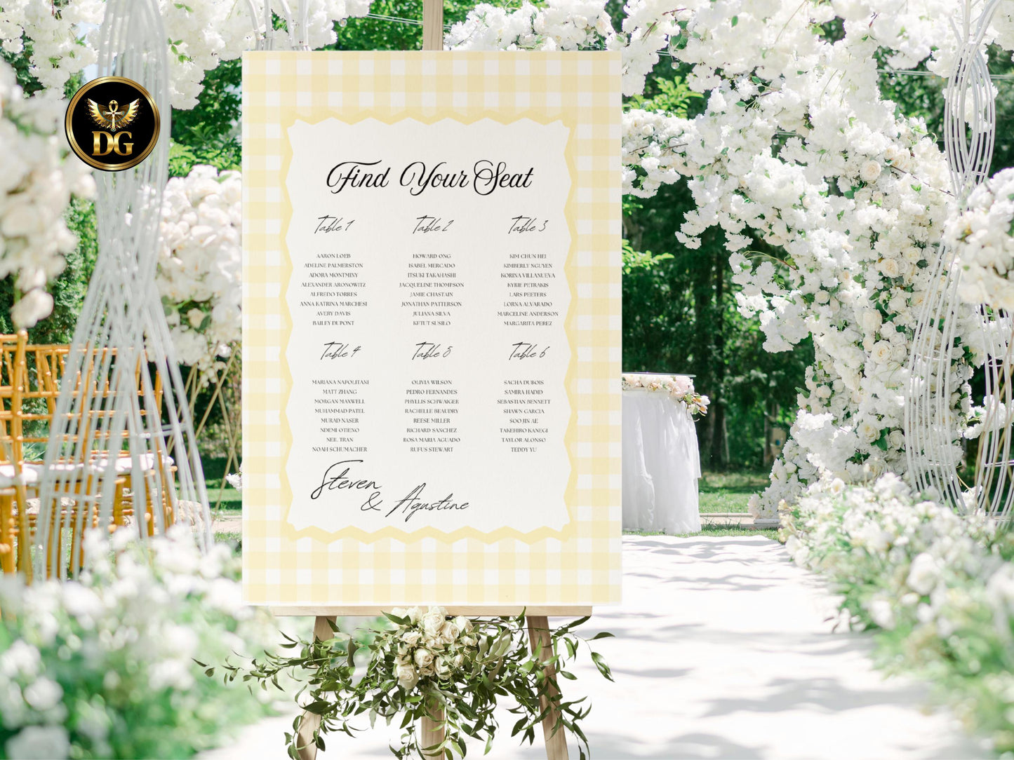 Yellow Check Wedding Seating Chart, Printable Wedding Table Plan, Wedding Sign, Modern Wedding Decor, Editable Template