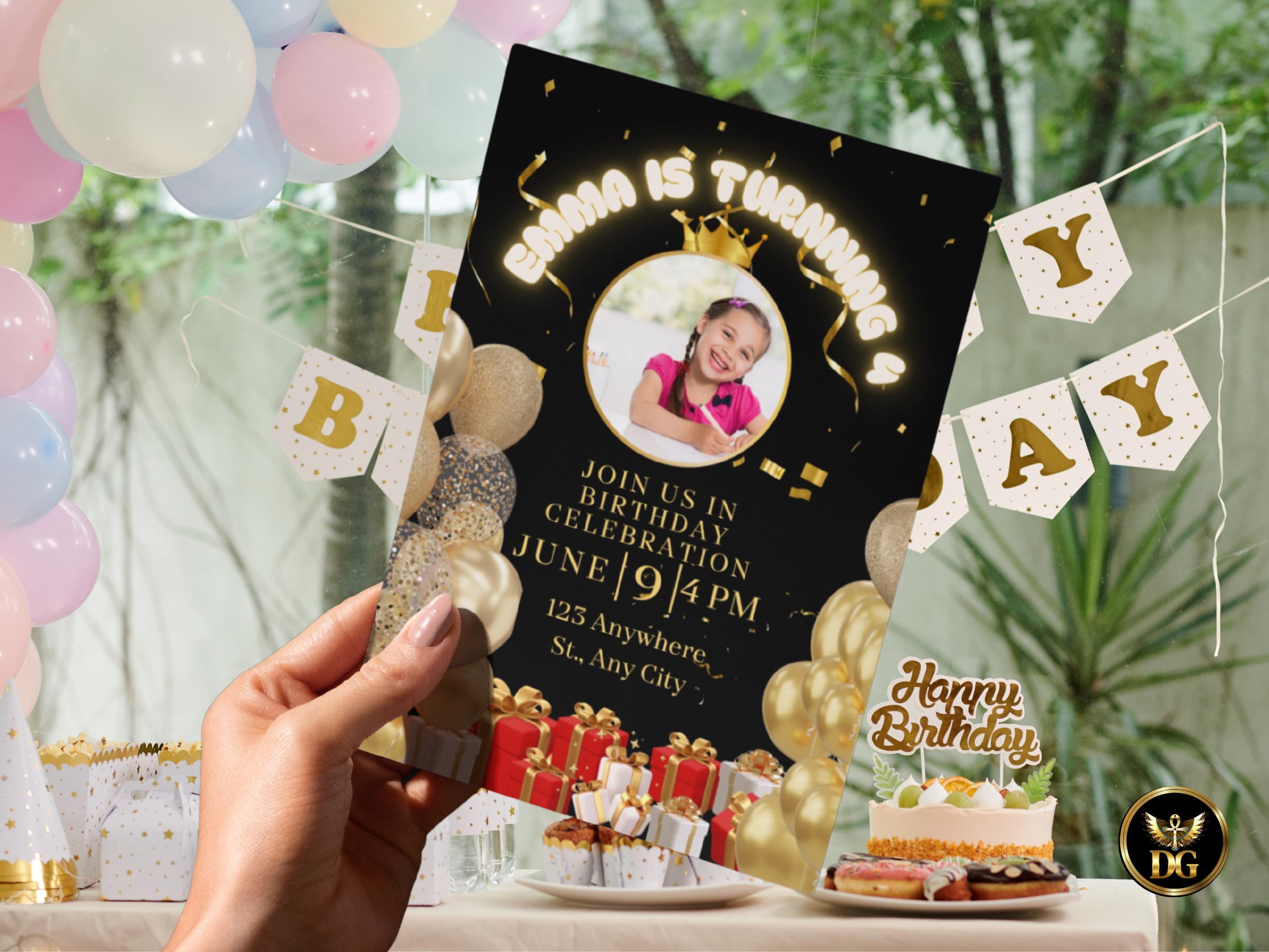 Black and Gold Birthday Invitation Template: Editable Party Invite (Digital Download, Canva Template)Printable Invitation Template Editable