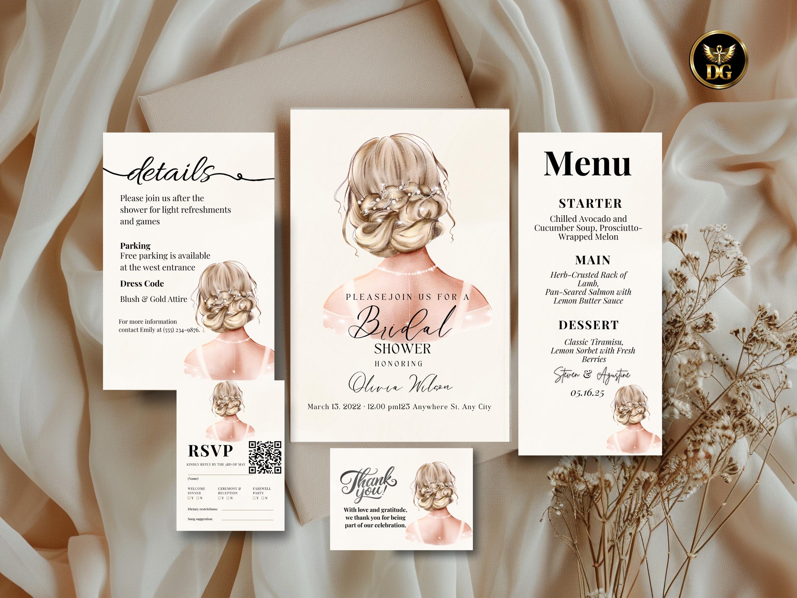 Boho Bride Bridal Shower Welcome Sign Elegant Back Illustration Digital Download Printable Invitation Template Editable  Instant Download