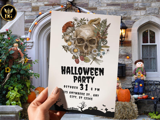 Spooky Floral Skull Halloween Party Invitation Printable Digital Download Printable Invitation Template Editable Canva Instant Download