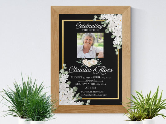 White Floral Memorial Funeral Service Frame Printable Digital Download Editable Invitation Template Instant Download  Canva Printable