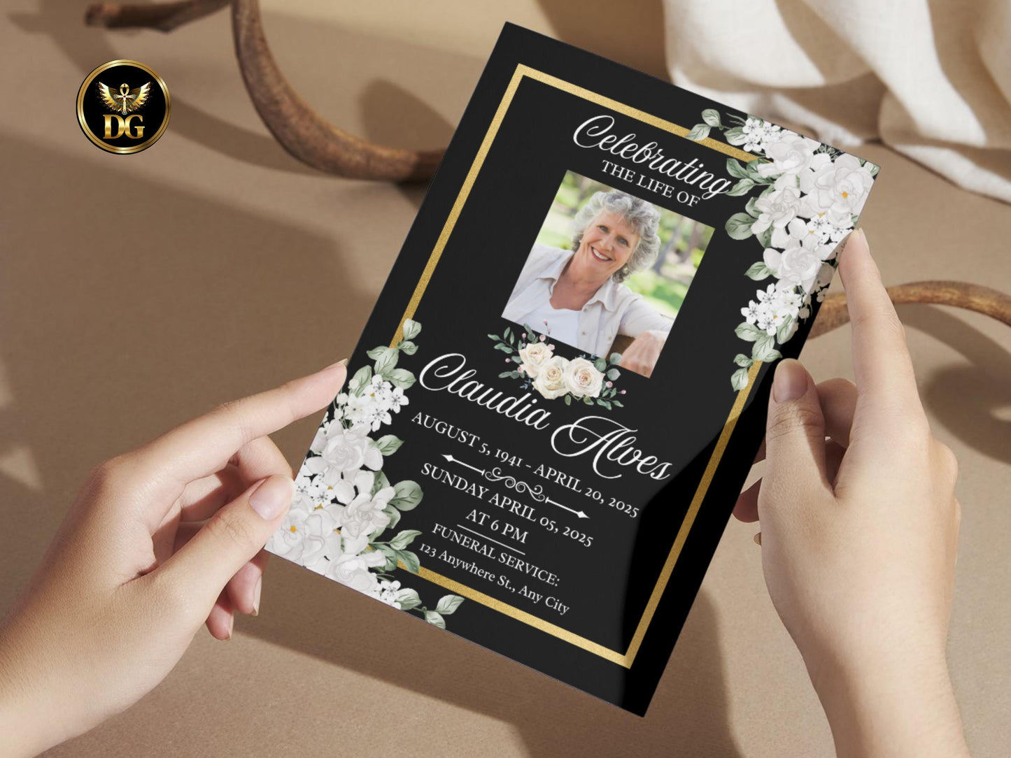 White Floral Memorial Funeral Service Frame Printable Digital Download Editable Invitation Template Instant Download  Canva Printable