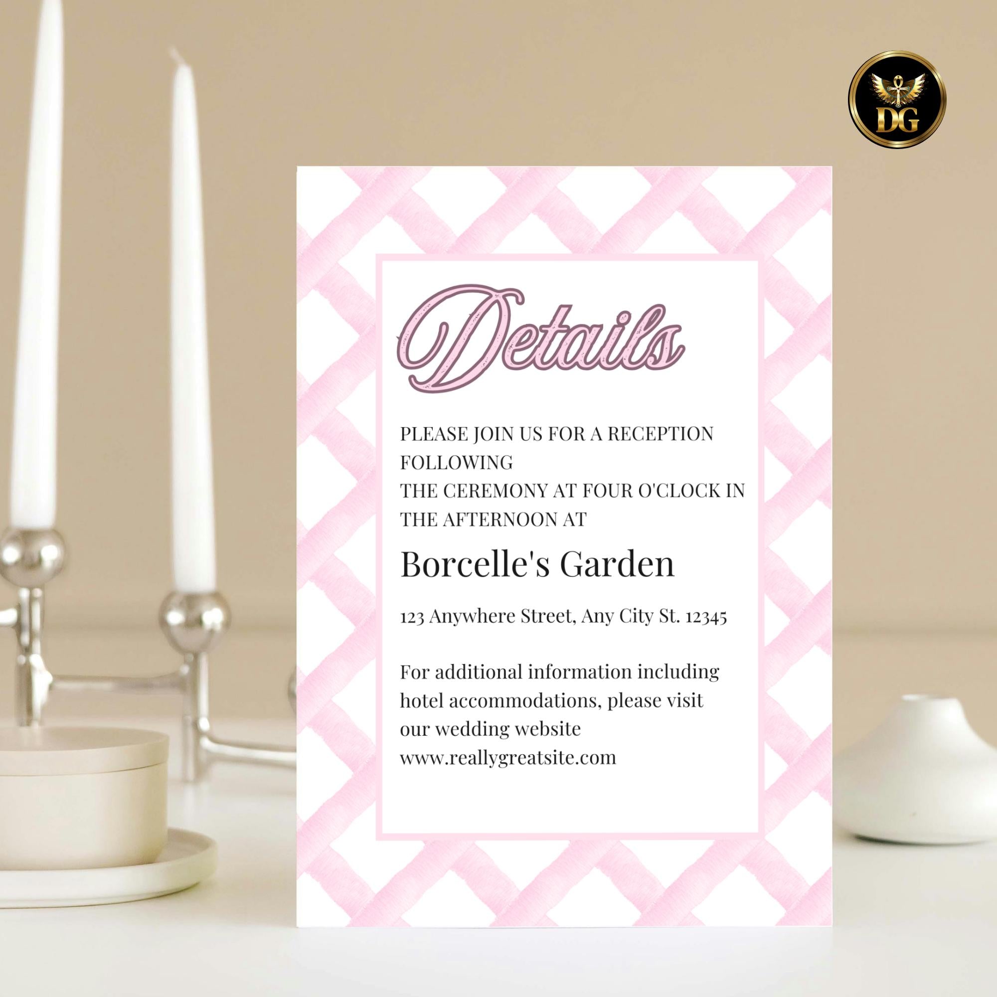 Bridal Shower Invitation Set Pink Embroidery | Printable Details, RSVP Cards | Elegant White & Pink Frame Template