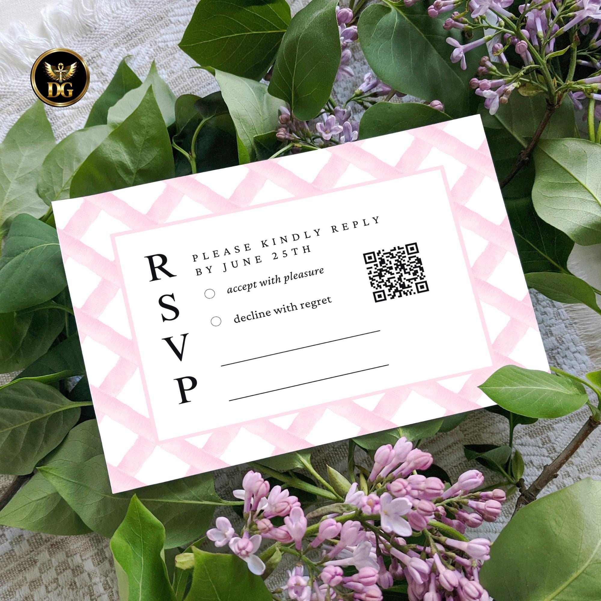 Bridal Shower Invitation Set Pink Embroidery | Printable Details, RSVP Cards | Elegant White & Pink Frame Template