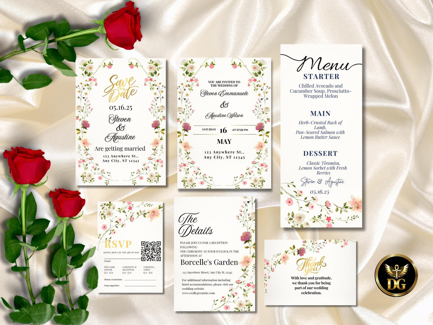 Boho Wedding Invitation Set Rustic Wedding Suite Printable RSVP Details ThankYouCard Printable Invitation Template Editable Instant Download