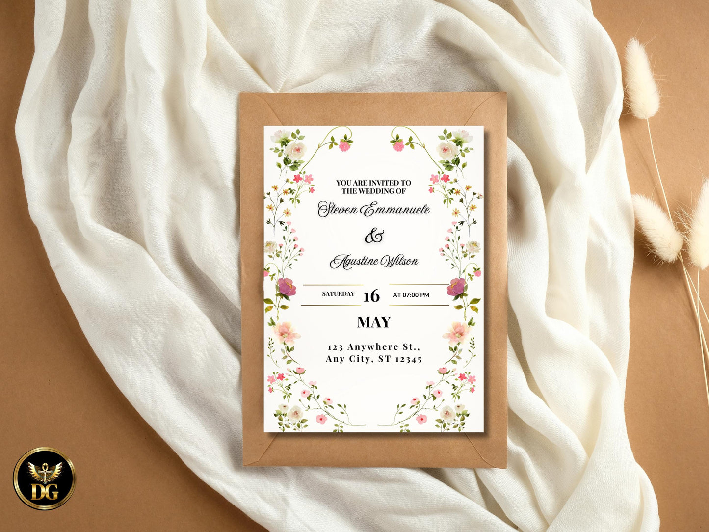 Boho Wedding Invitation Set Rustic Wedding Suite Printable RSVP Details ThankYouCard Printable Invitation Template Editable Instant Download