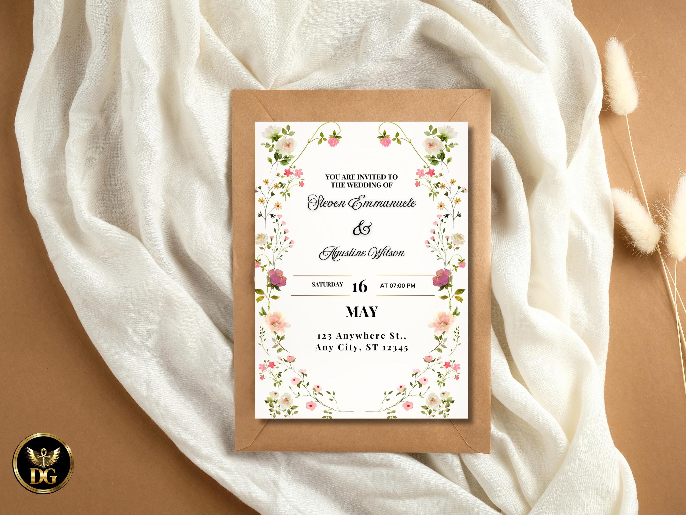 Boho Wedding Invitation Set Rustic Wedding Suite Printable RSVP Details ThankYouCard Printable Invitation Template Editable Instant Download