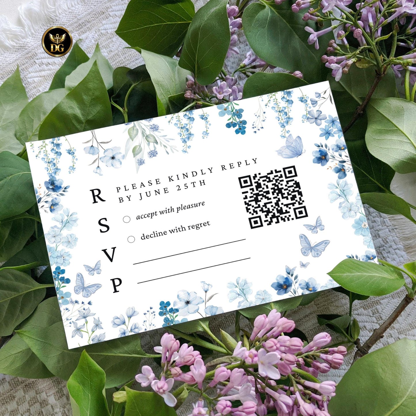 Blue Floral Bridal Shower Invitation Suite, Editable Canva Template, Watercolor Flowers, Elegant Printable Cards, Details &RSVP, Baby Shower