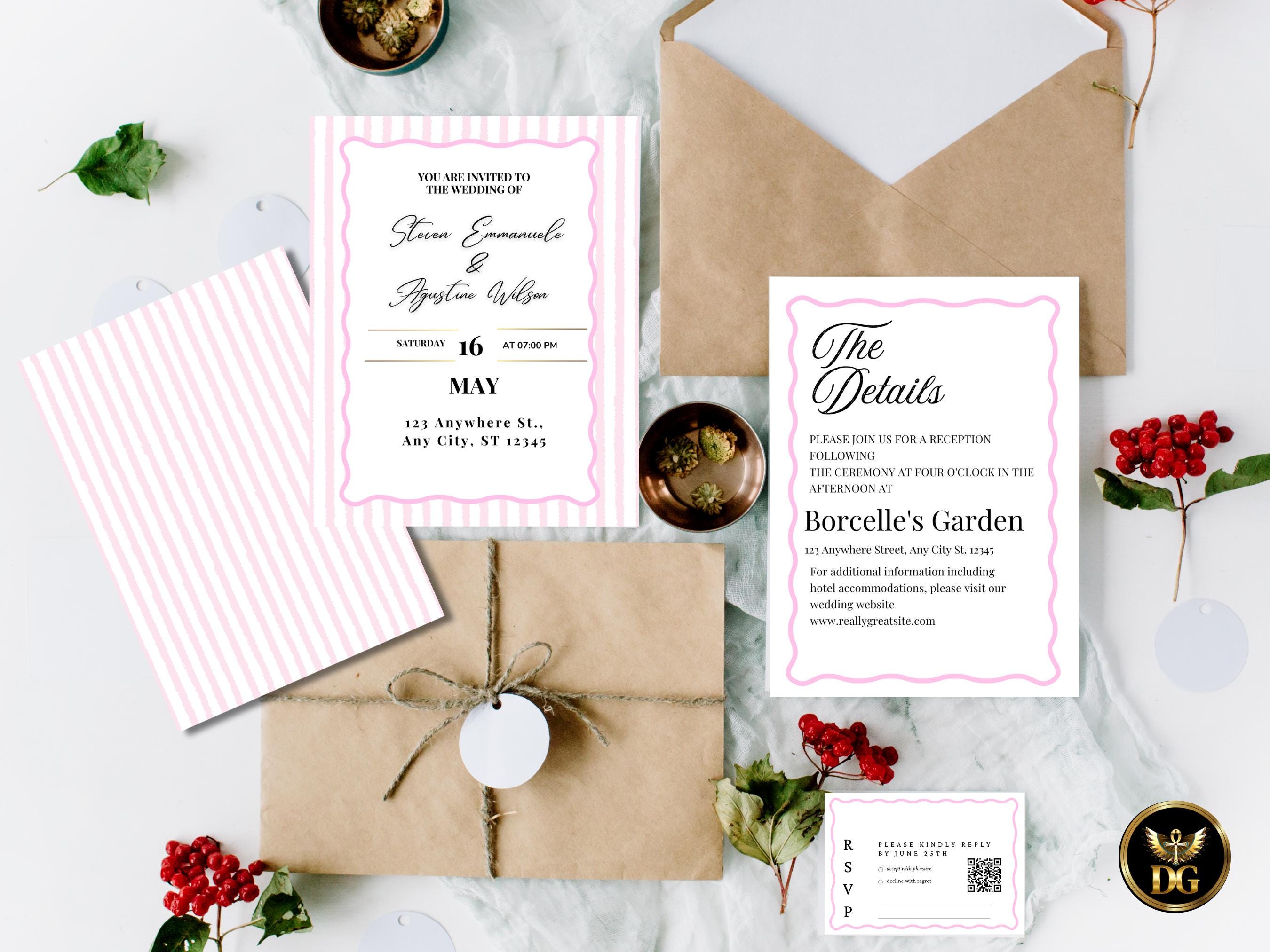 Blush Pink Wedding Invitation Suite, Editable Canva Template with RSVP & Details Card, Elegant Printable Invite Set