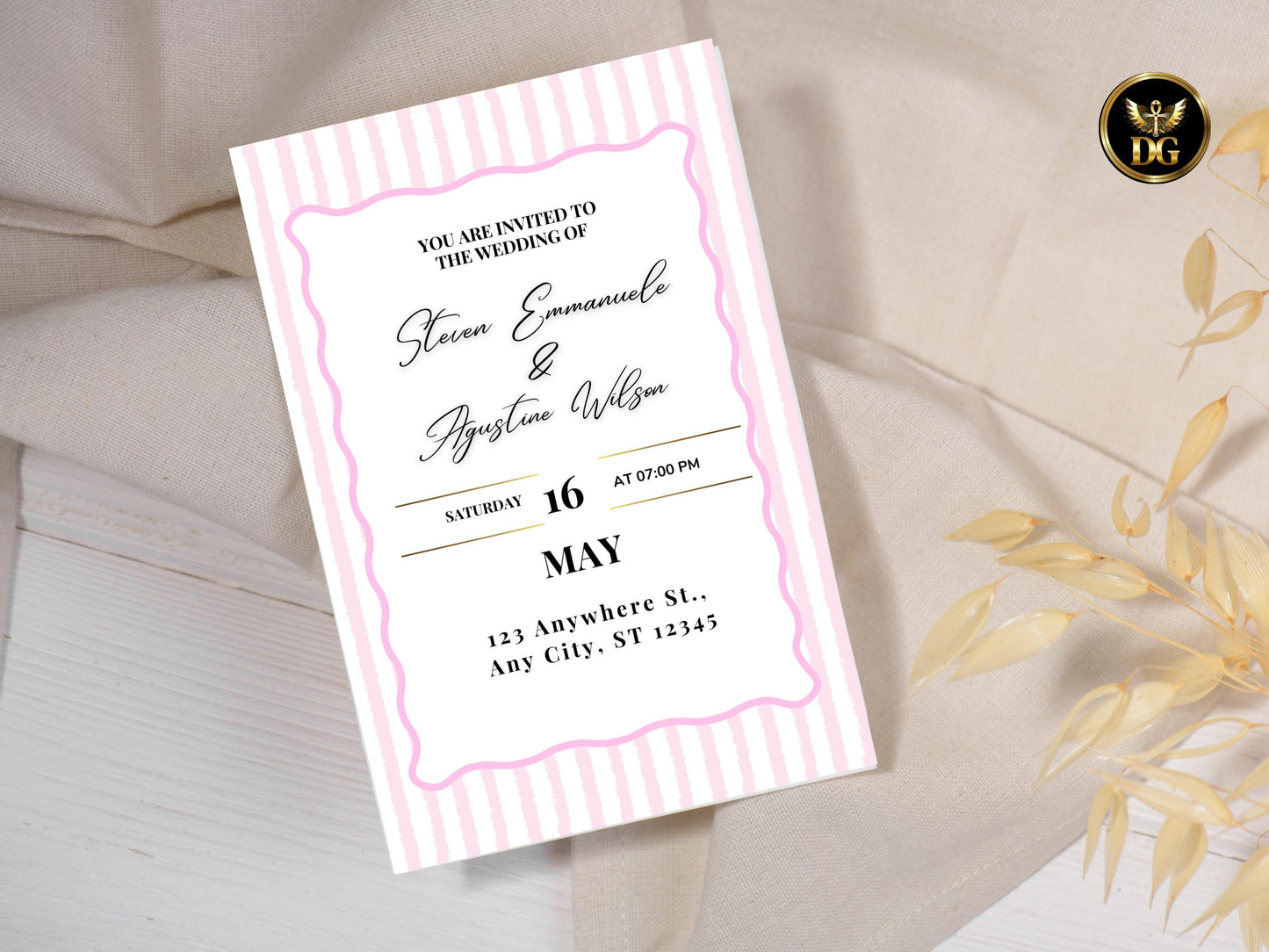 Blush Pink Wedding Invitation Suite, Editable Canva Template with RSVP & Details Card, Elegant Printable Invite Set