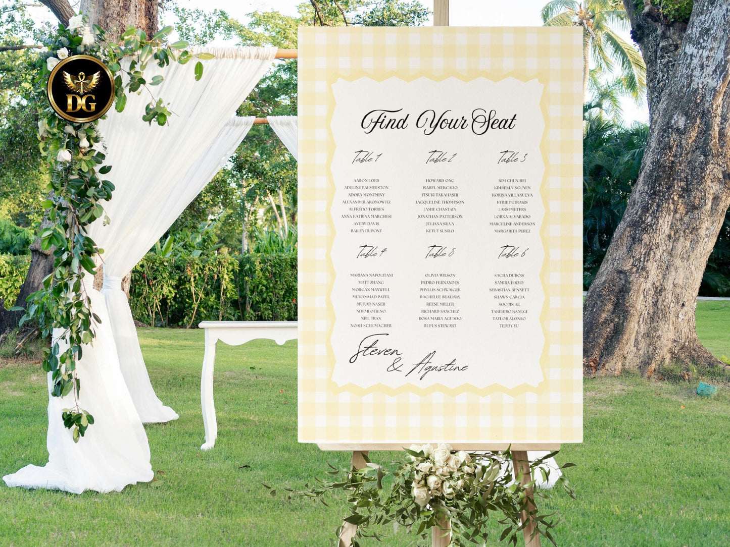 Yellow Check Wedding Seating Chart, Printable Wedding Table Plan, Wedding Sign, Modern Wedding Decor, Editable Template