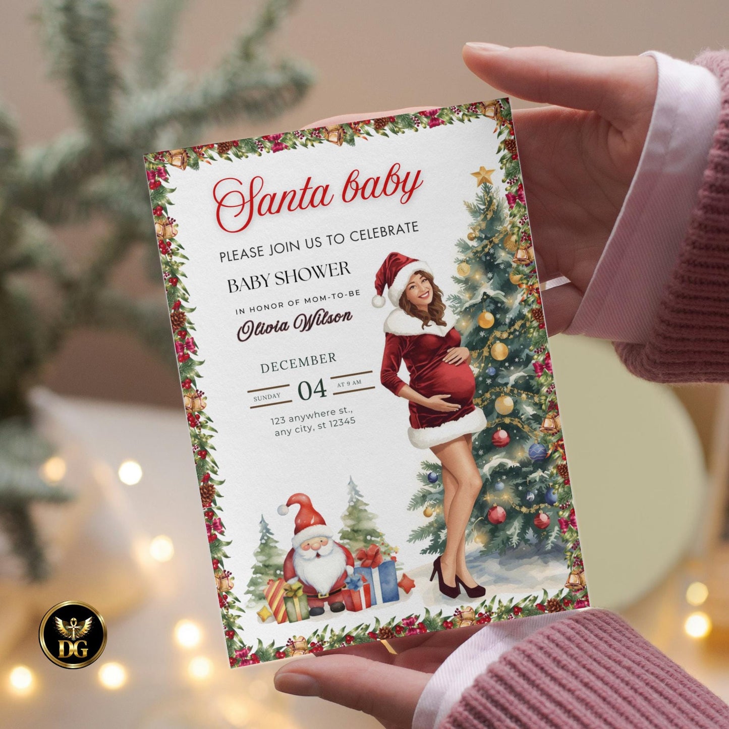 Christmas Baby Shower Bundle – Editable Invitations, Thank You Cards, Diaper Reveal & Books for Baby, Watercolor Holiday Theme