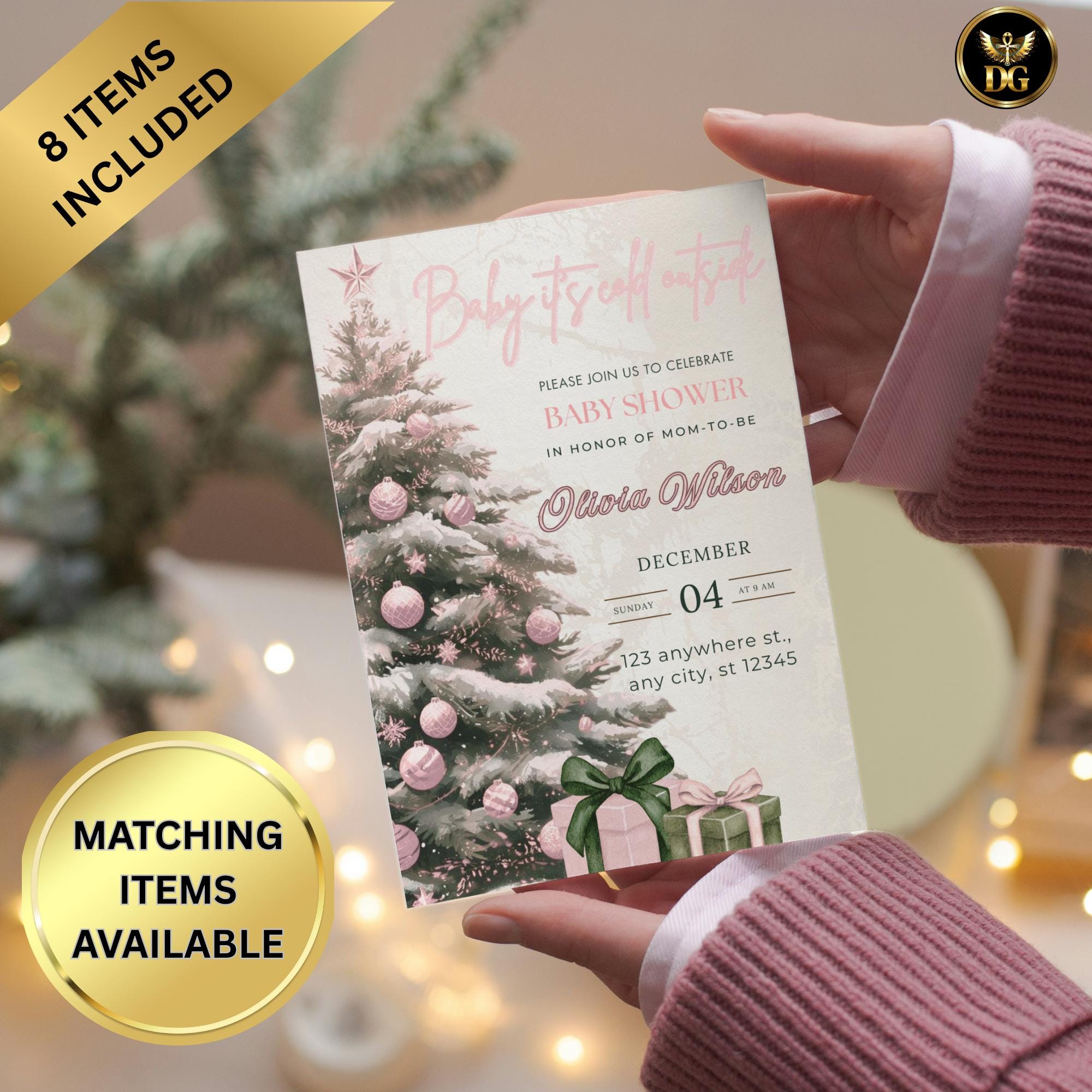Baby Shower Invitation Bundle 8 Matching Items Set Editable Template | Baby It's Cold Outside Baby Shower Bundle Christmas Baby Shower Canva