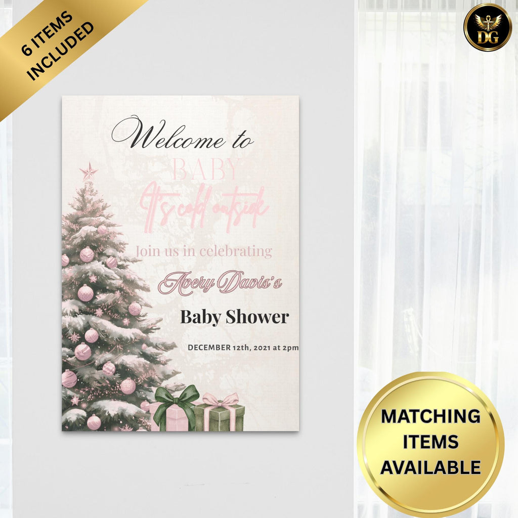 Baby It’s Cold Outside Christmas Baby Shower Signs Bundle | 6 Editable Canva Templates | Welcome & Table Signs | Matching Items Available