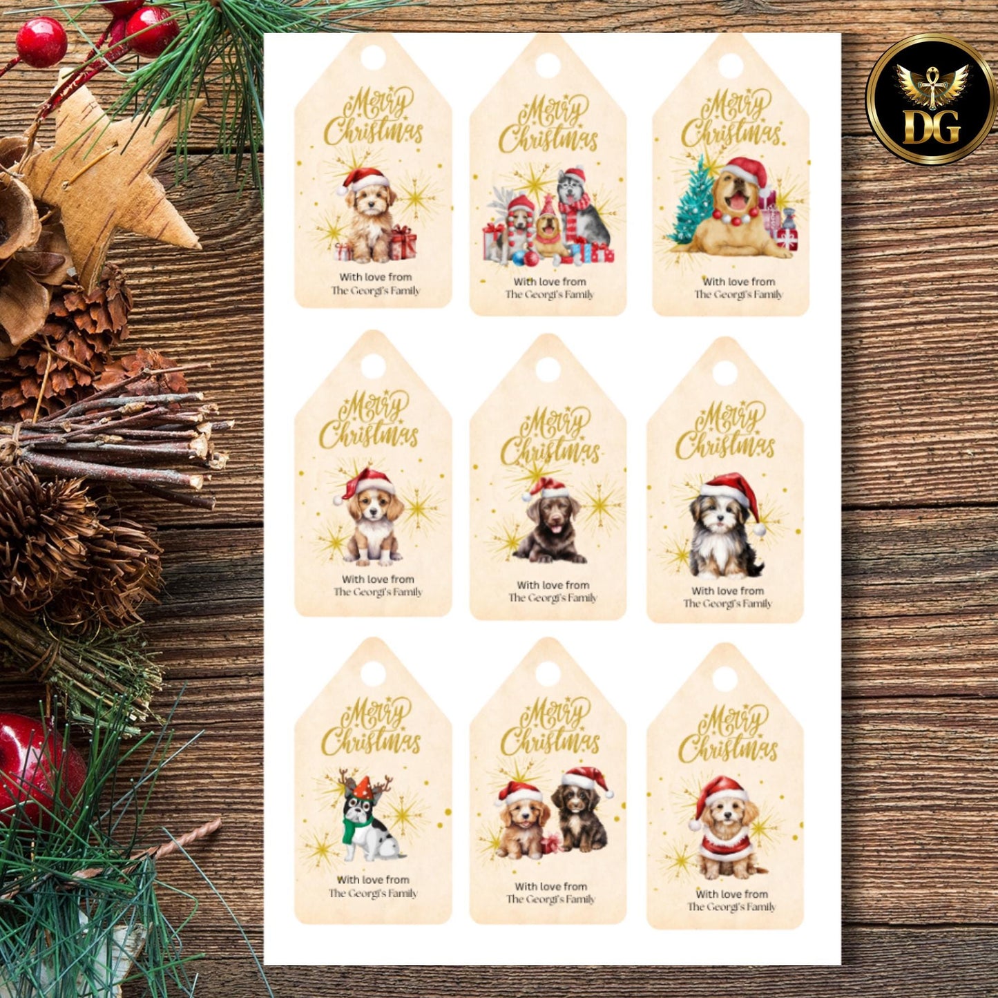 Christmas Dog Gift Tags Printable | Cute Puppy Holiday Tags | Merry Christmas Label Template | Editable Canva Pet Xmas Gift Tag Sheet