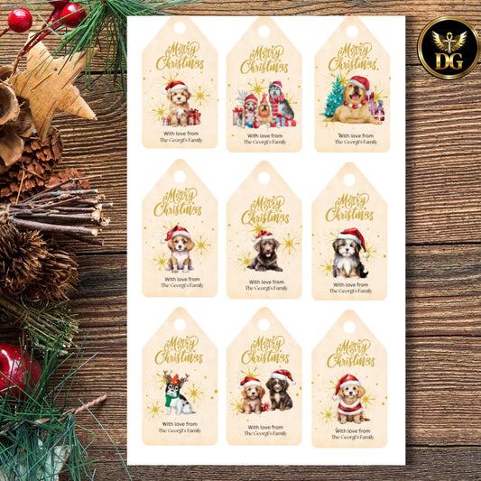 Christmas Dog Gift Tags Printable | Cute Puppy Holiday Tags | Merry Christmas Label Template | Editable Canva Pet Xmas Gift Tag Sheet
