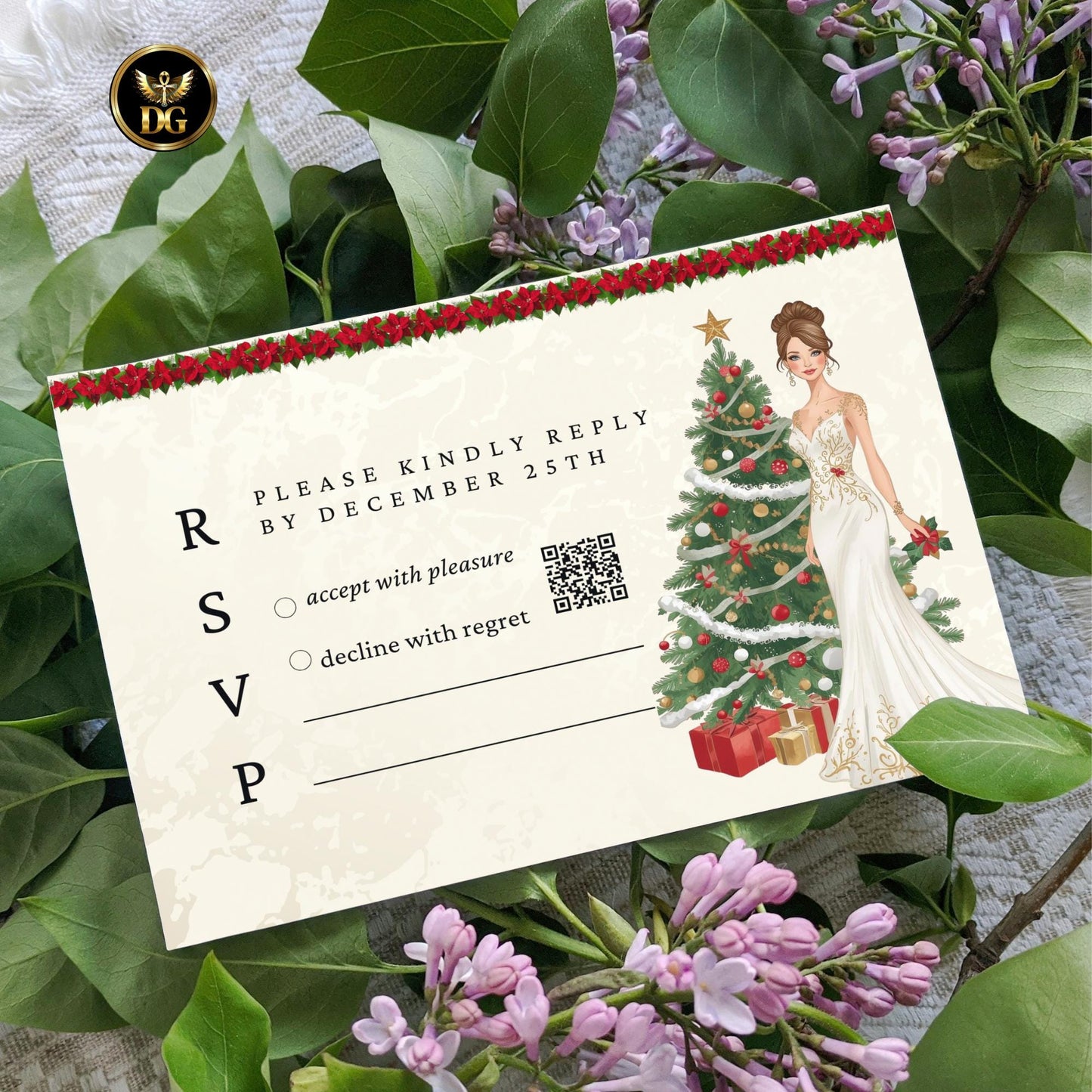 Christmas Bridal Shower Invitation Bundle Cream Gold | Elegant Holiday Wedding Shower | Winter Bride Canva Template | Xmas RSVP, Details
