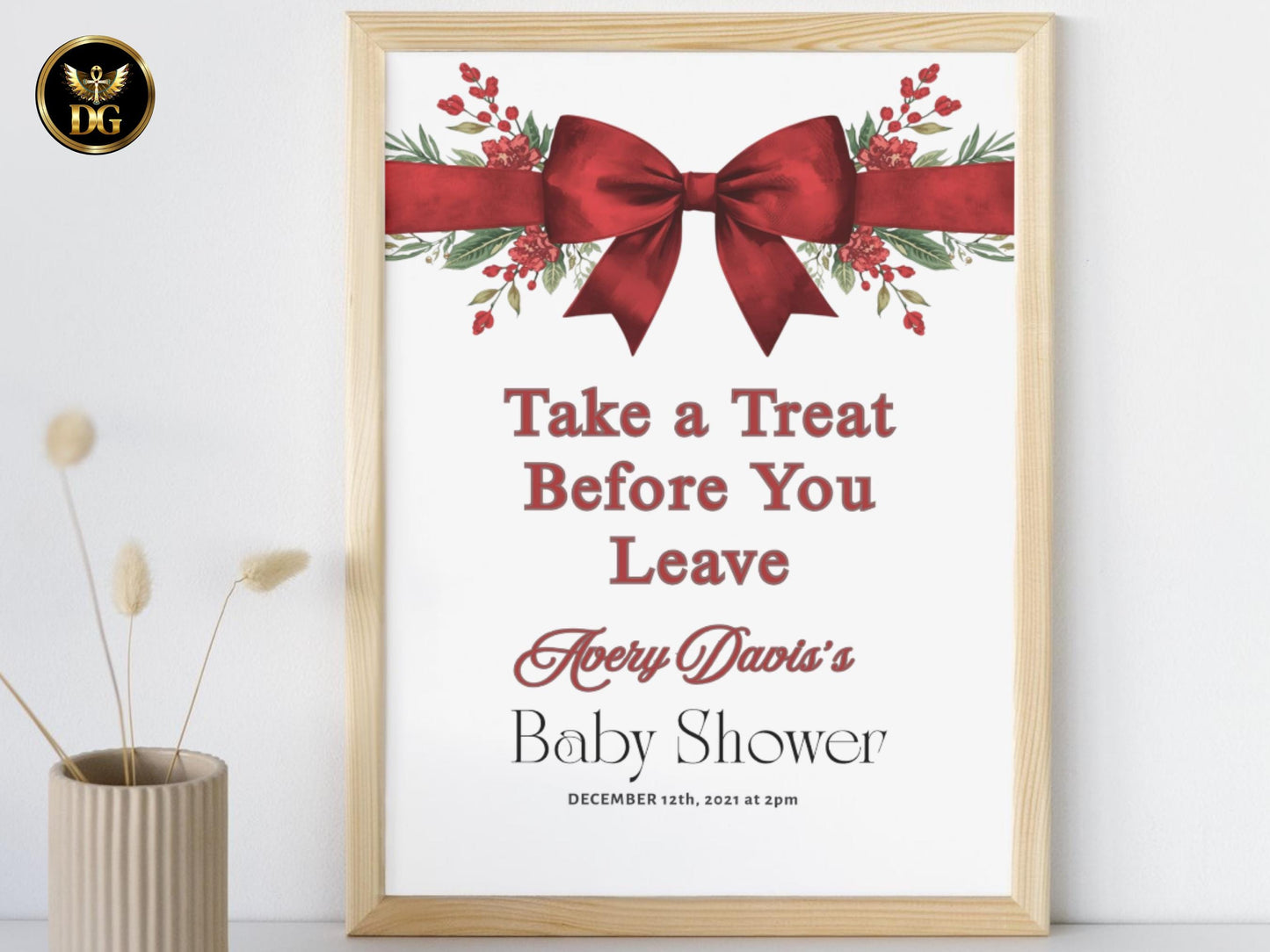 Christmas Baby Shower Signs Bundle | 6 Editable Canva Templates | Welcome & Table Signs | Matching Items Available Red Bow