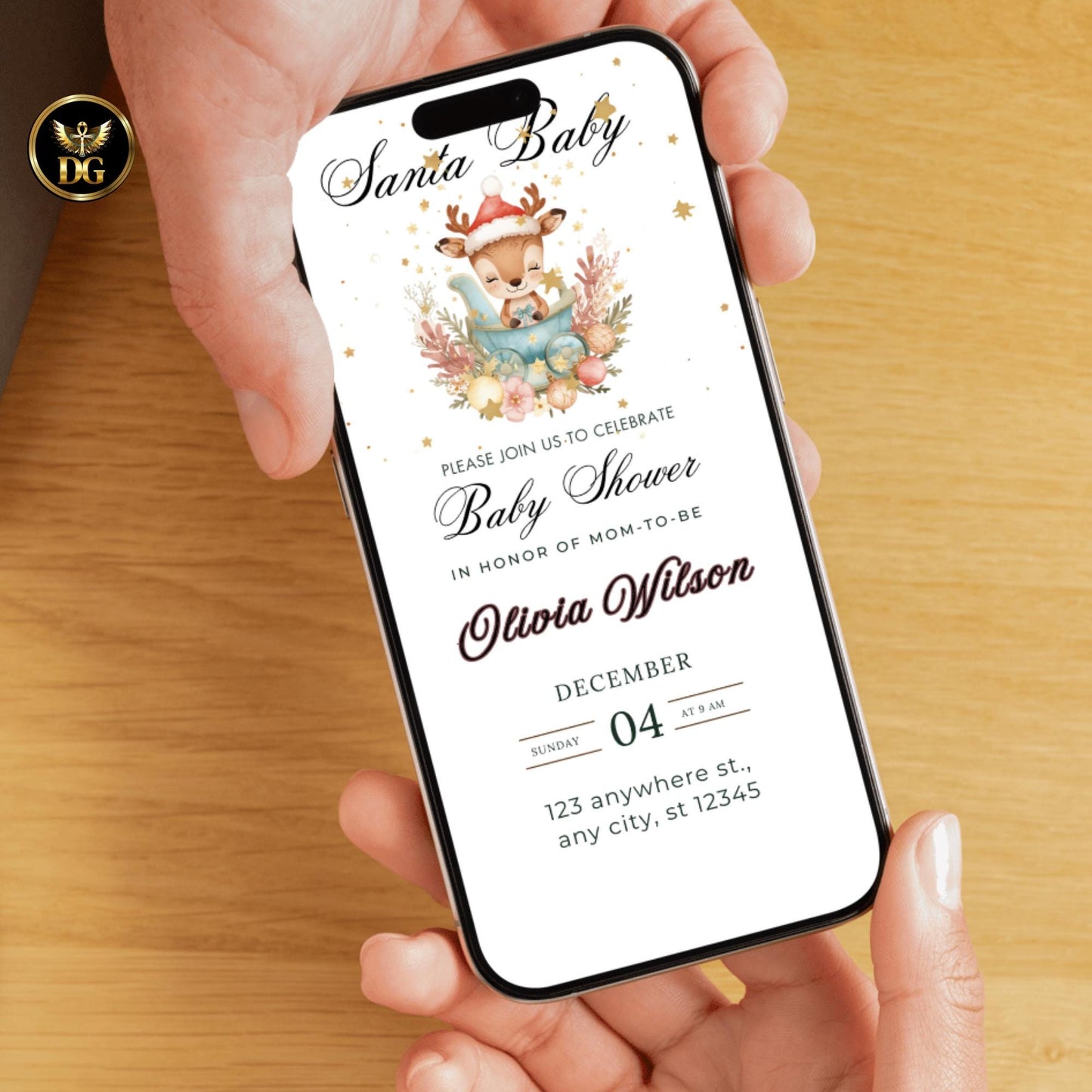 Christmas Baby Shower Invitation Bundle | Editable Baby Reindeer & Sleigh Canva Template