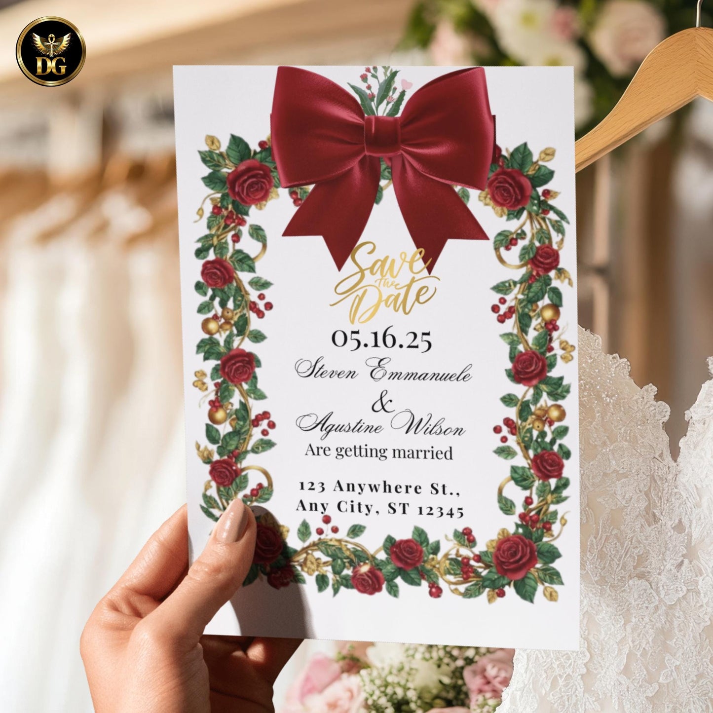 Burgundy Velvet & Berry Christmas Wedding Invites, Luxury 8-Piece Canva Template, Editable Holiday Marriage Invitation Suite with Tassel